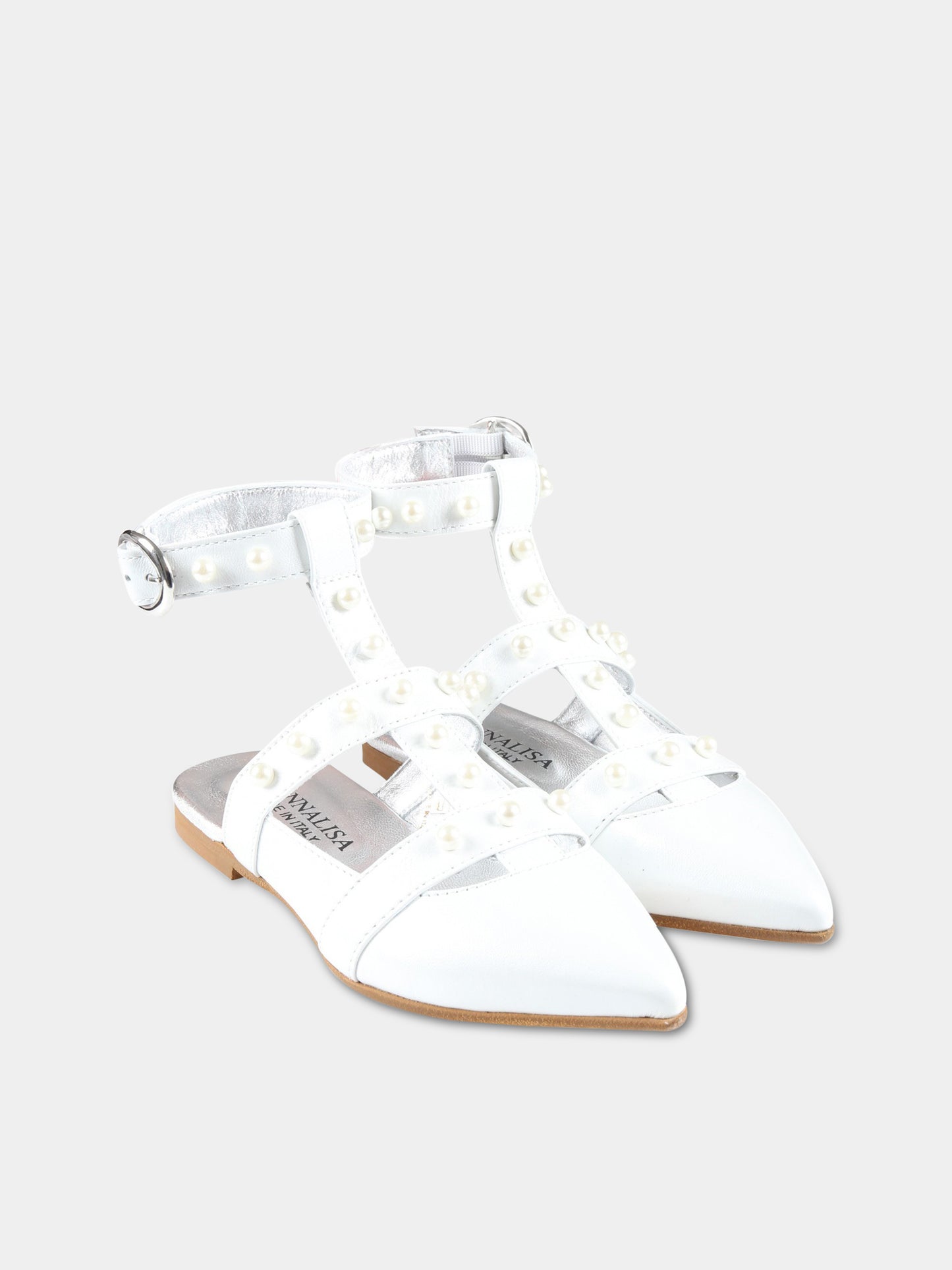 Ballerine bianche per bambina con perle,Monnalisa,87A004 1702 0001