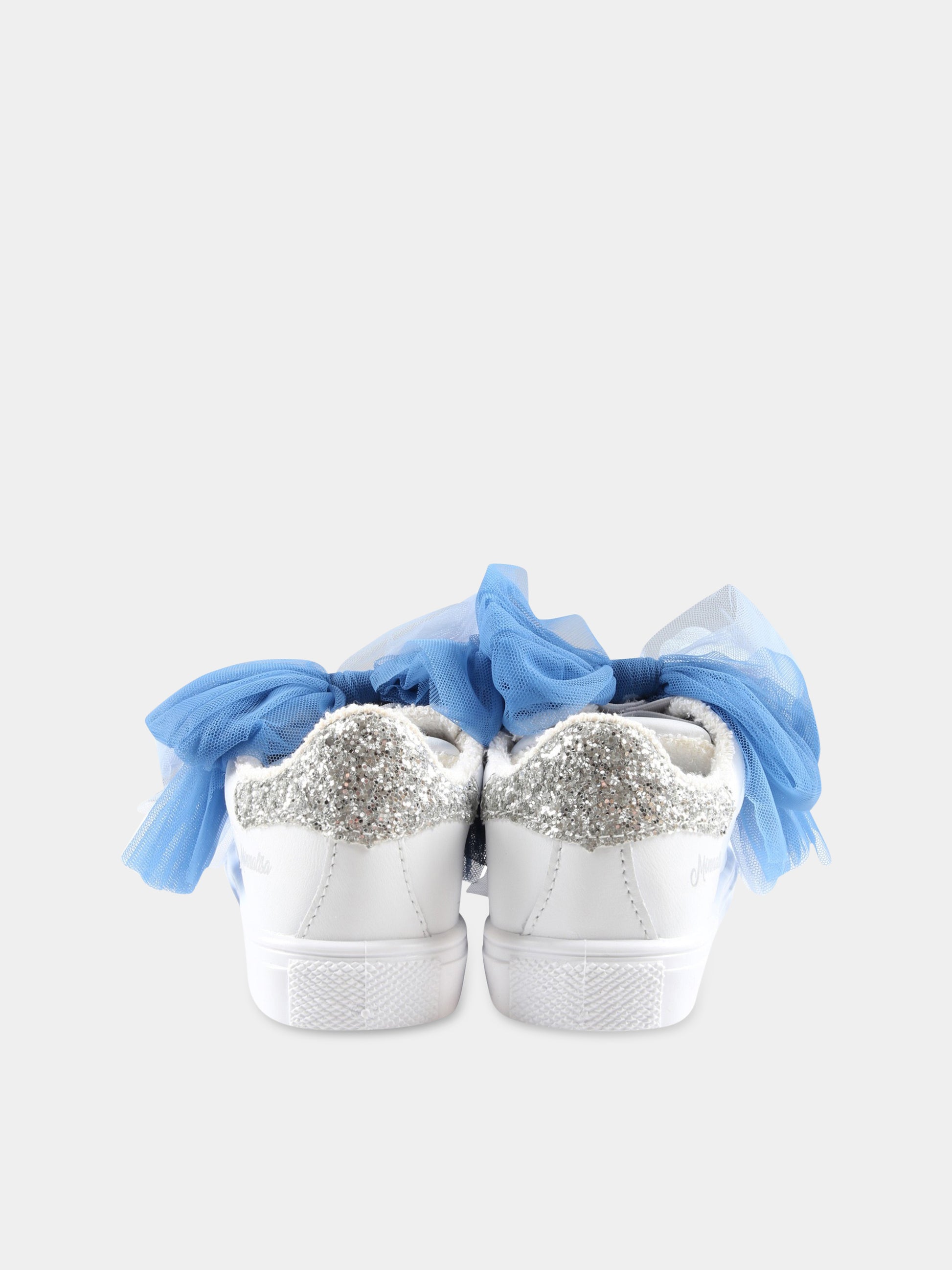 Sneakers bianche per bambina con fiocchi,Monnalisa,8CA010 1716 0152