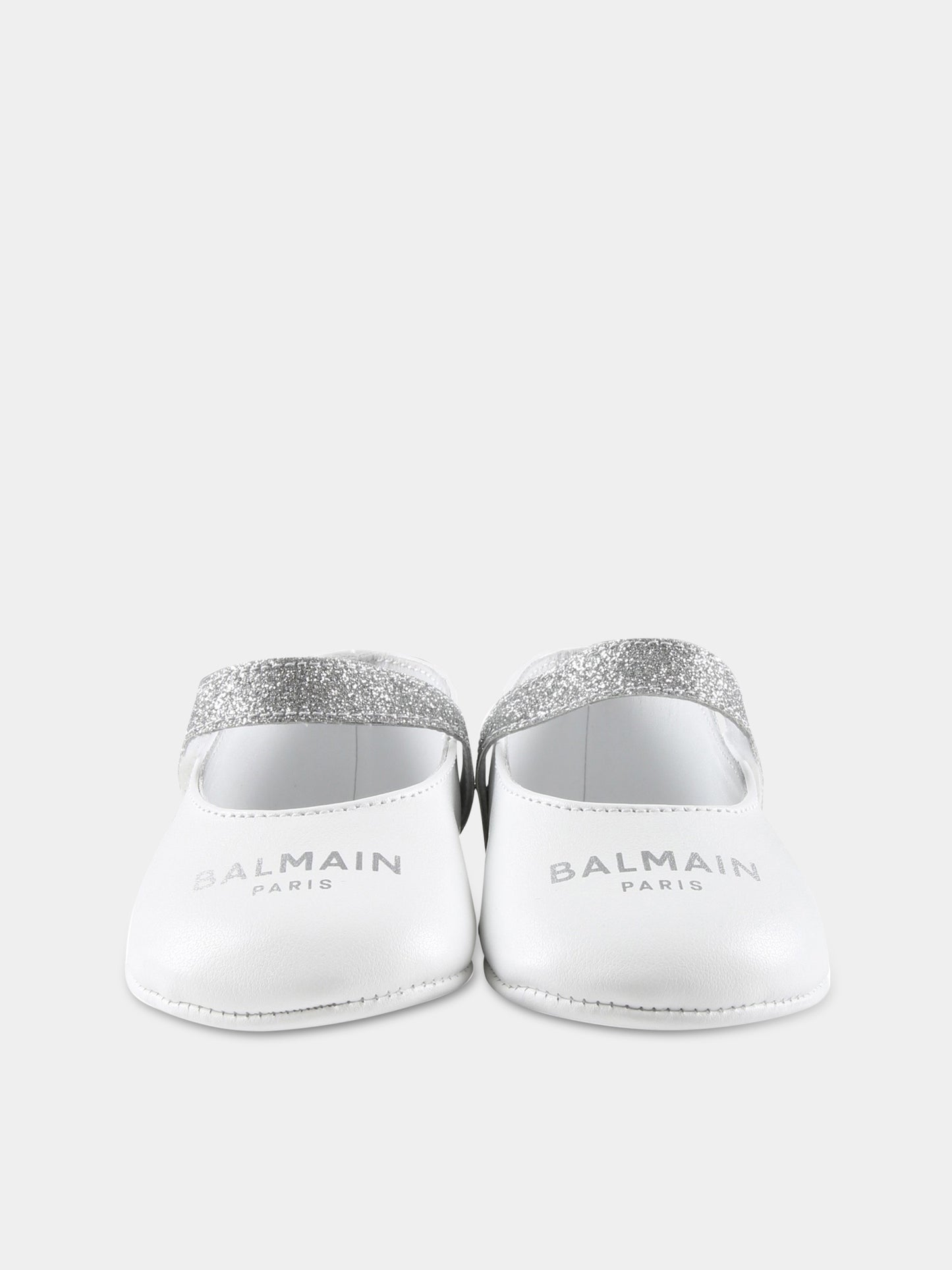 Ballerine bianche per neonata con logo argentato,Balmain Kids,BS0006 Y0051 100AG