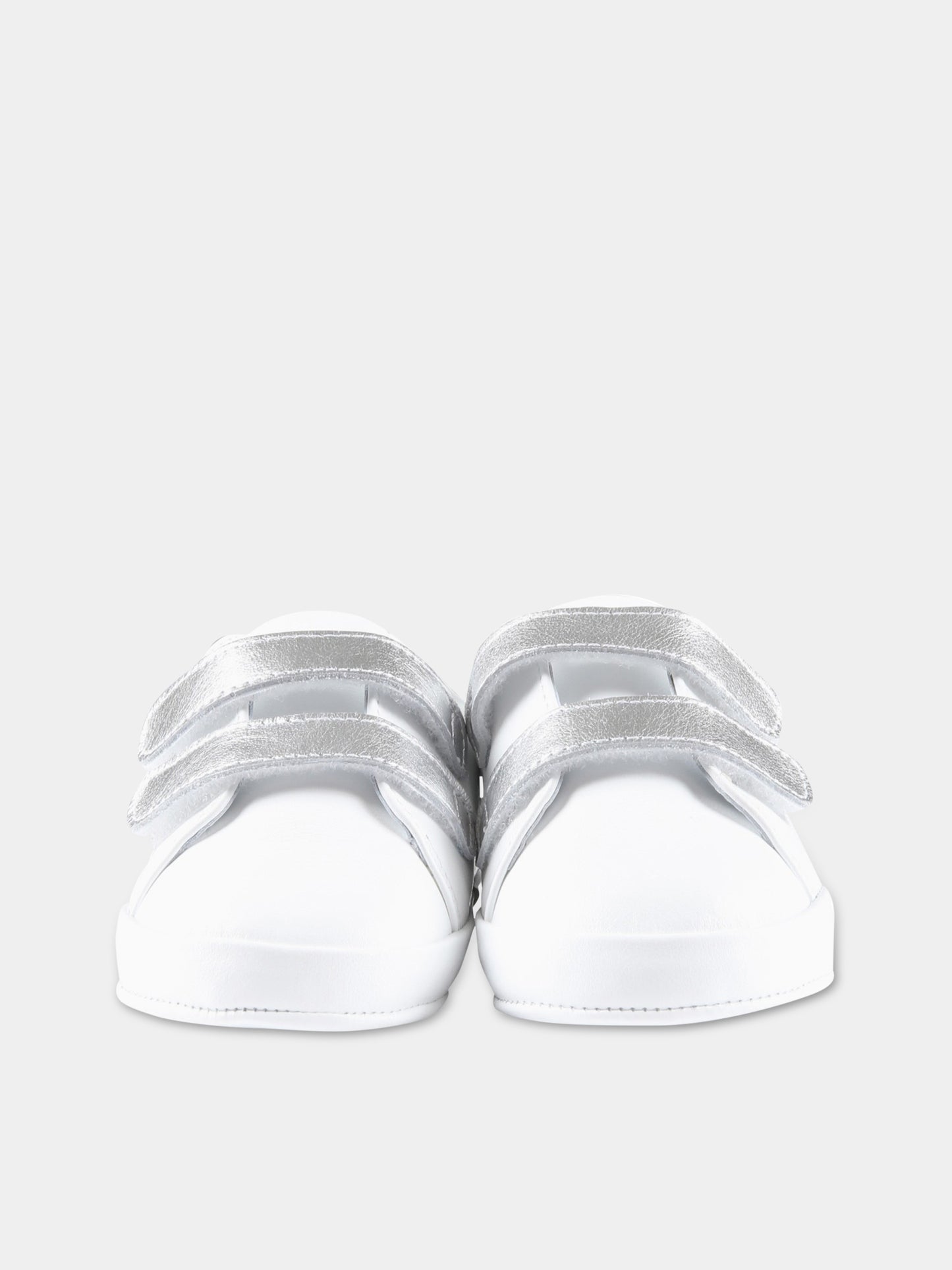 Sneakers bianche da culla per neonato con logo argentato,Balmain Kids,BS0586 Y0051 100AG