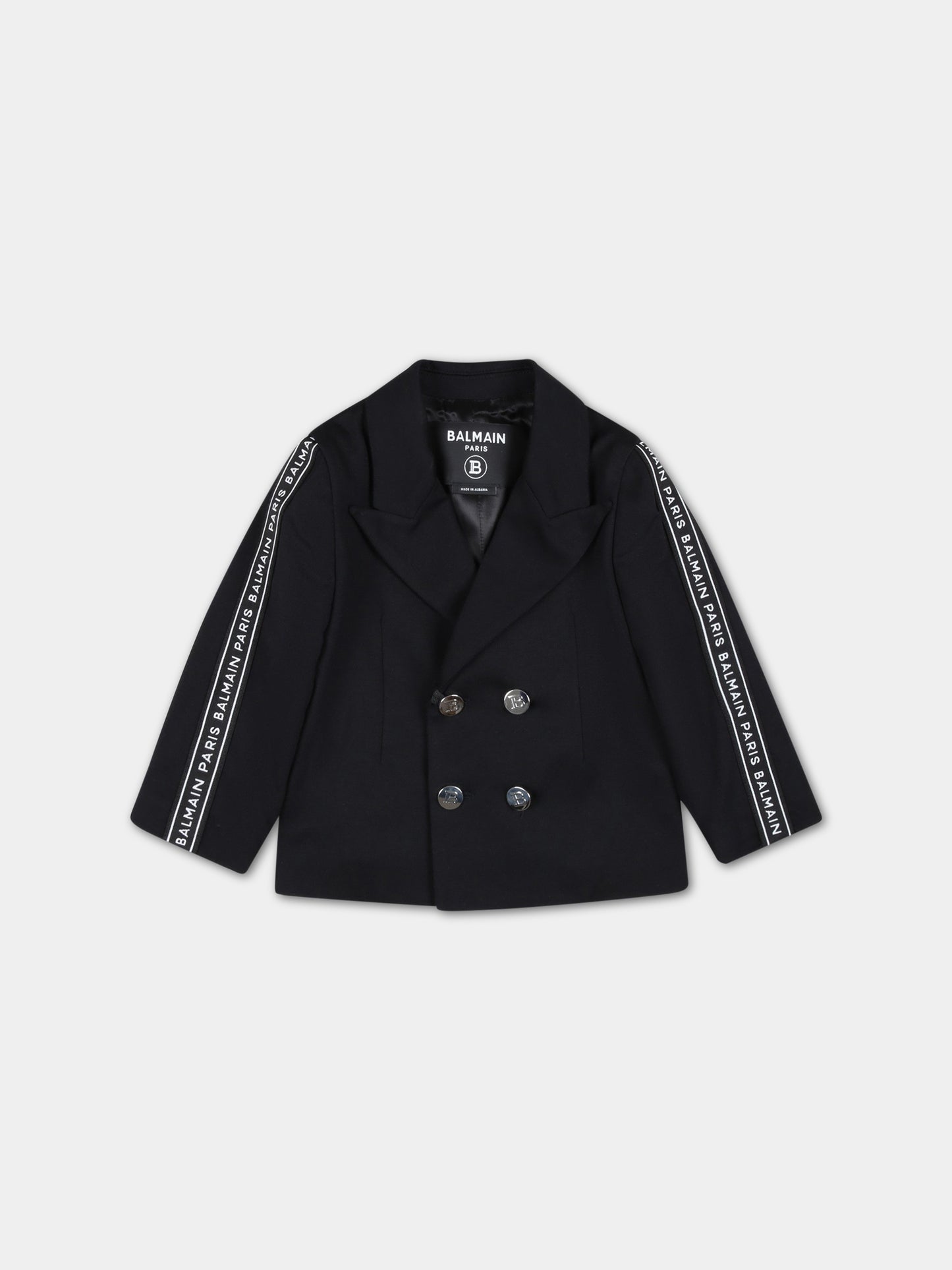 Giacca nera per neonato con logo bianco,Balmain Kids,BS2504 J0035 930