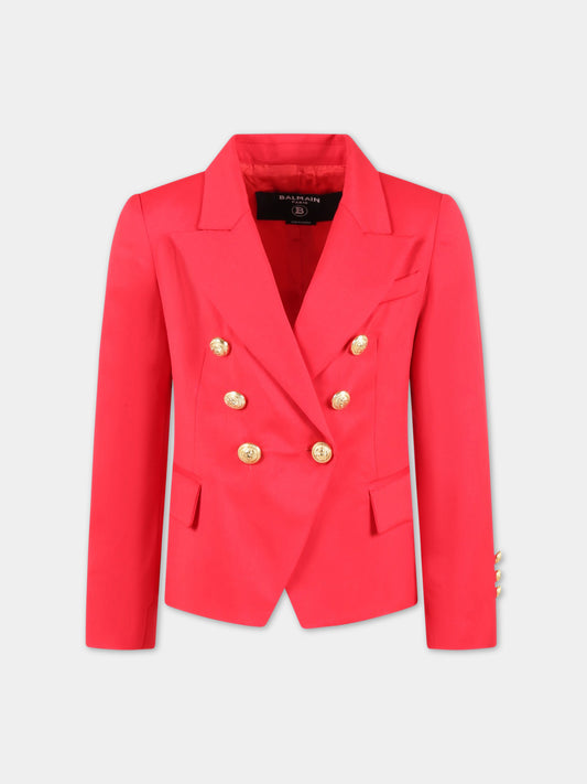 Giacca rossa per bambina con iconici bottoni,Balmain Kids,BS2A24 I0089 412