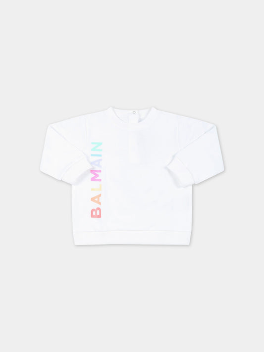 Felpa bianca per neonata con logo multicolor,Balmain Kids,BS4520 Z0001 100
