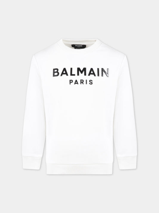 Felpa bianca per bambini con logo nero,Balmain Kids,BS4P80 Z0001 100NE