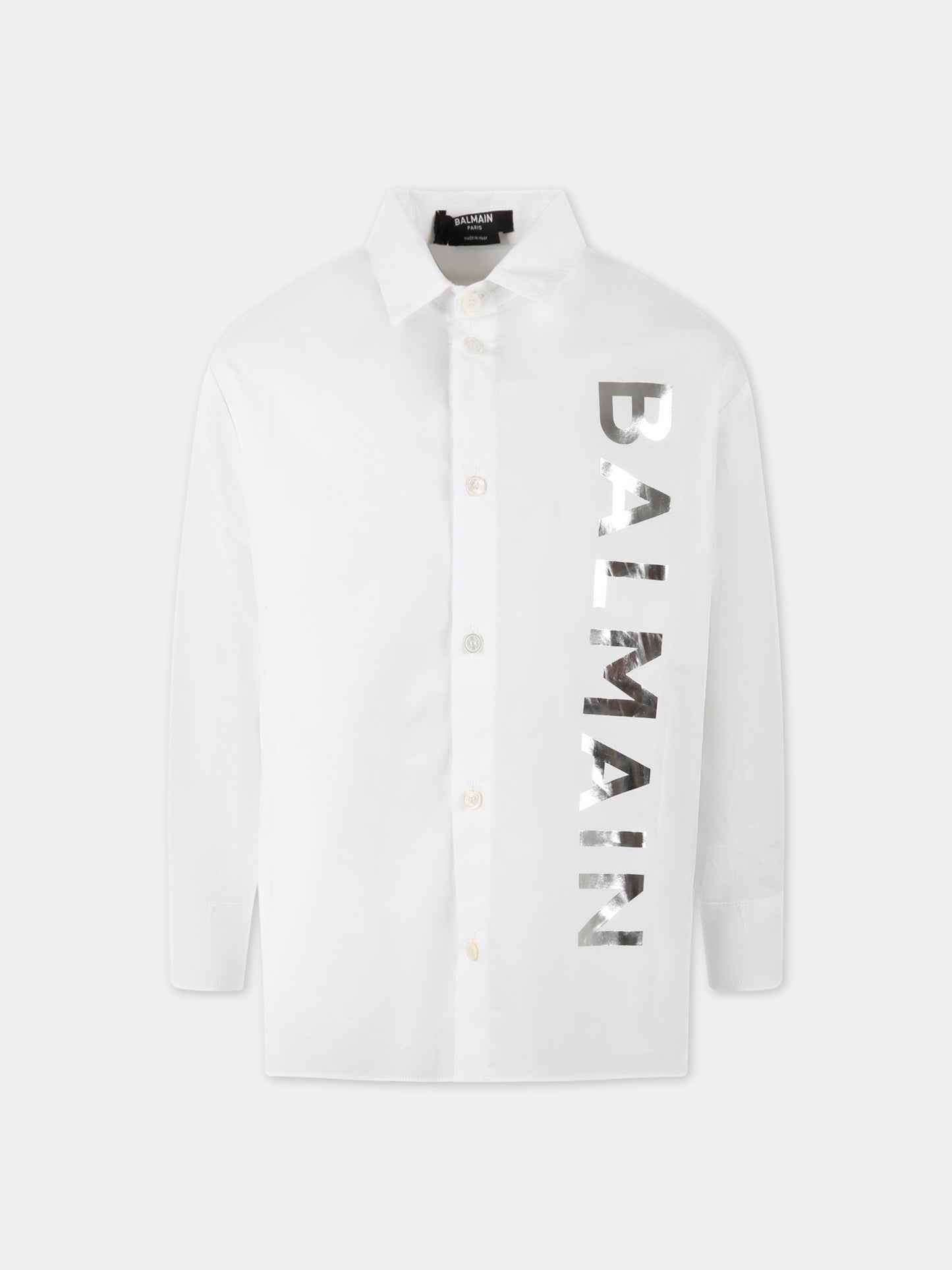 Camicia bianca per bambino con logo bianco,Balmain Kids,BS5P10 P0013 100AG
