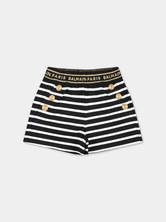 Shorts multicolor a righe per neonata con iconici bottoni e logo dorato,Balmain Kids,BS6079 J0243 100NE