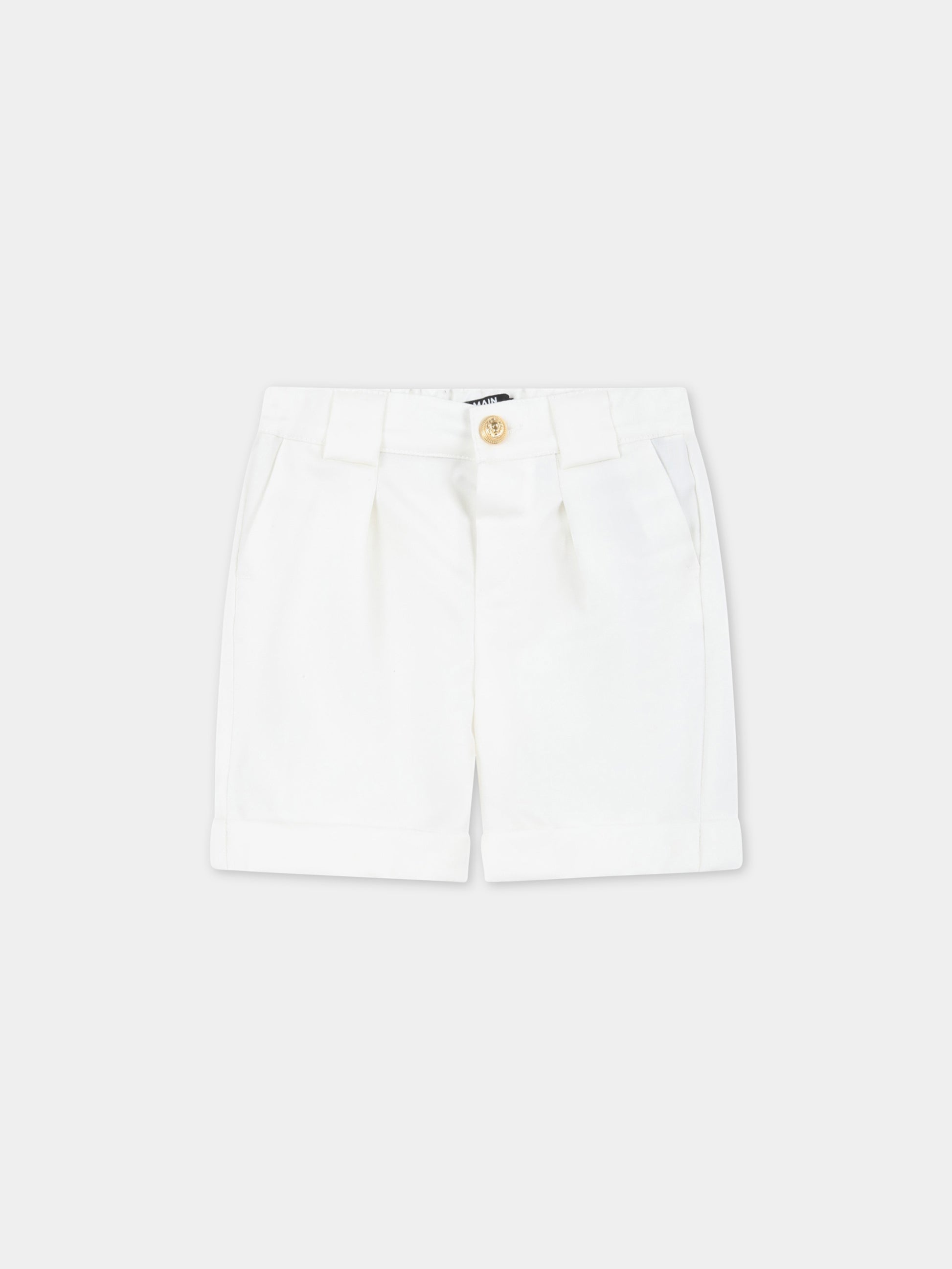 Shorts avorio per neonato con patch logato,Balmain Kids,BS6609 I0089 101