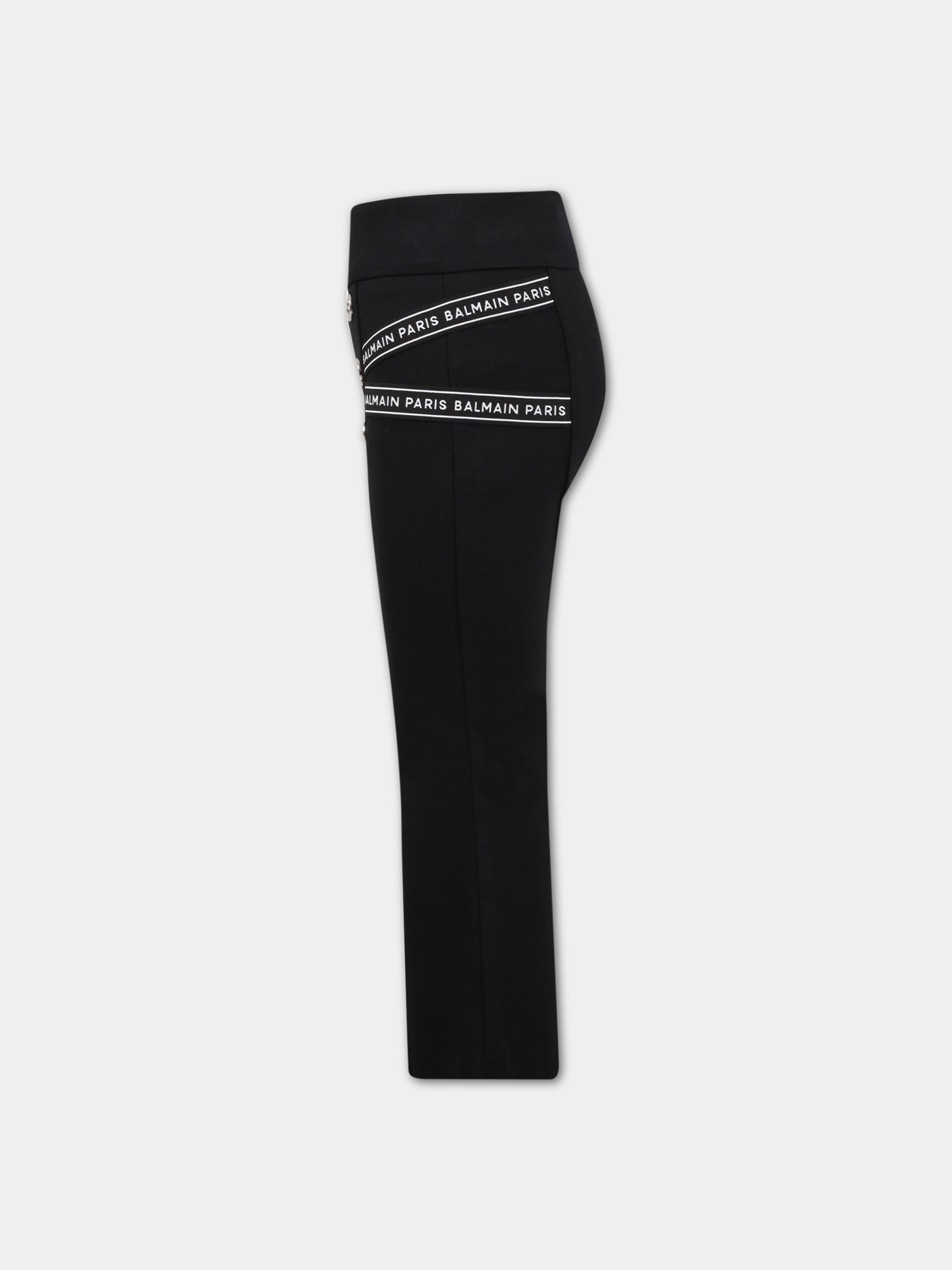 Pantaloni neri per bambina con botti logati,Balmain Kids,BS6B10 J0035 930