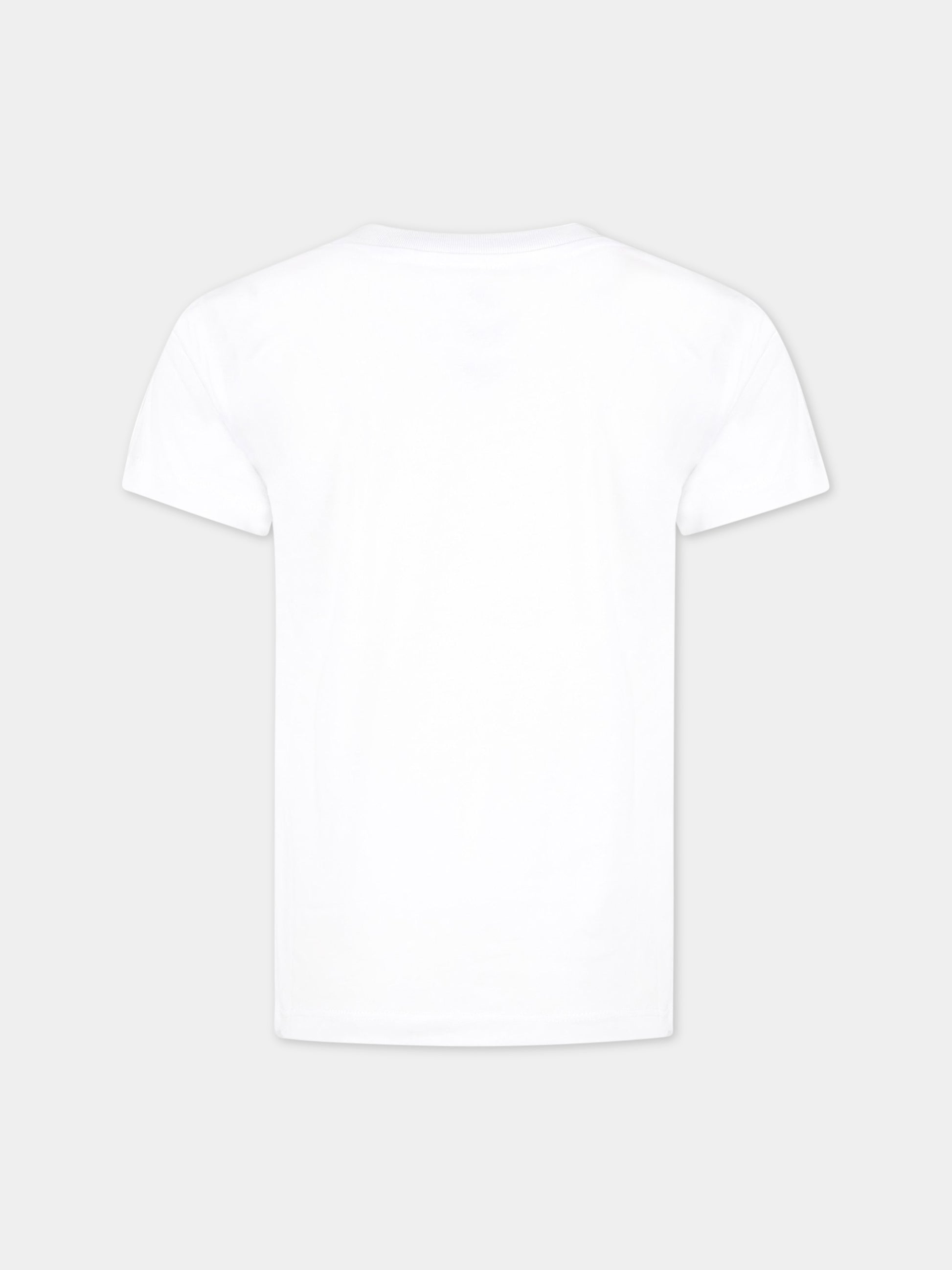 T-shirt bianca per bambini con logo nero in velluto,Balmain Kids,BS8P31 Z0082 100NE