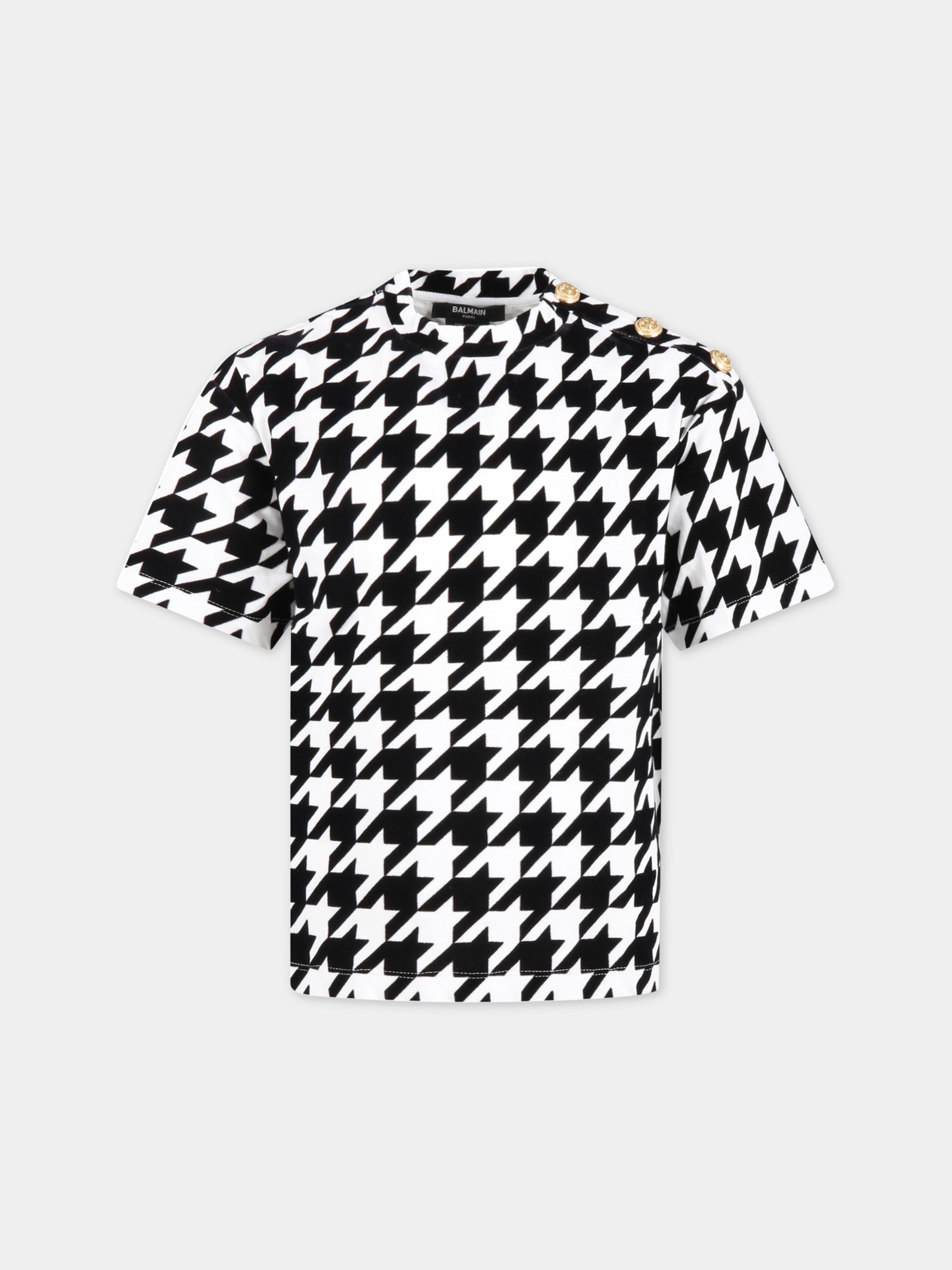 T-shirt multicolor per bambina con bottoni logati,Balmain Kids,BS8P81 Z0082 100NE