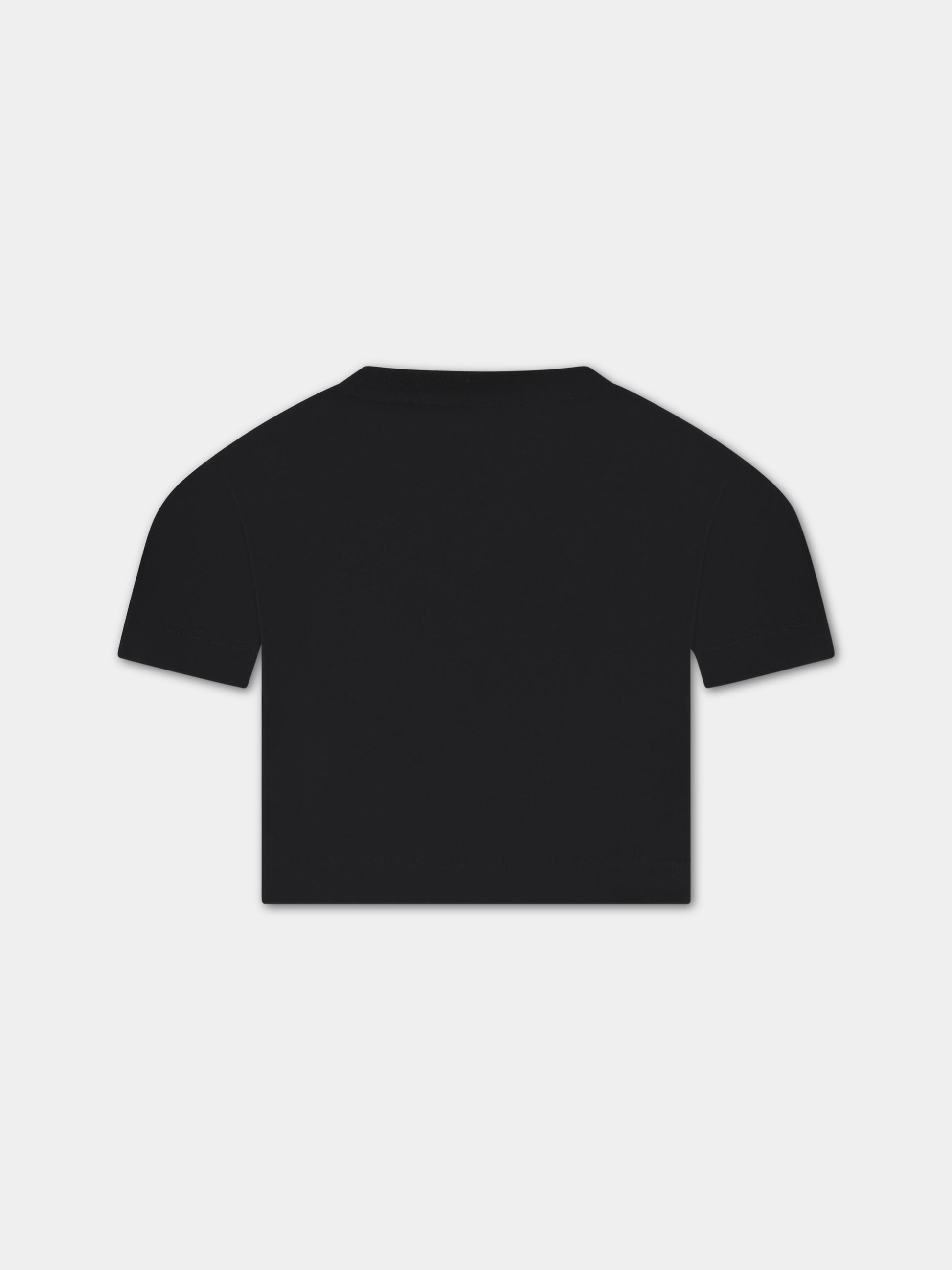 T-shirt nera corta per bambina con logo bianco FF,Fendi Kids,JFI276 7AJ F0GME