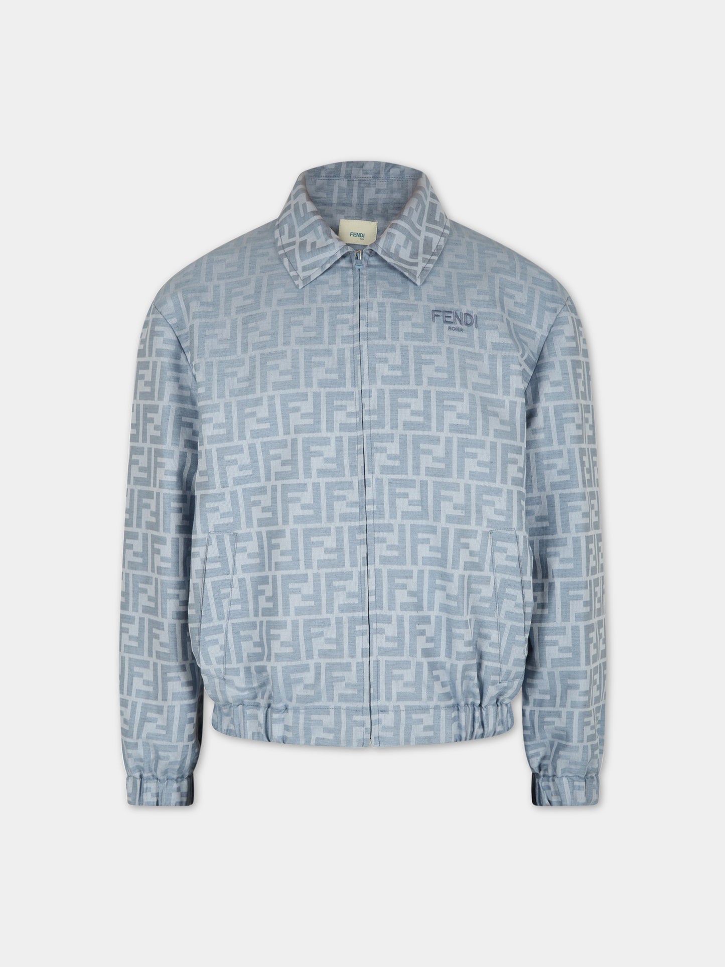 Giubbotto celeste per bambino con FF,Fendi Kids,JMA280 AMH9 F1JKV