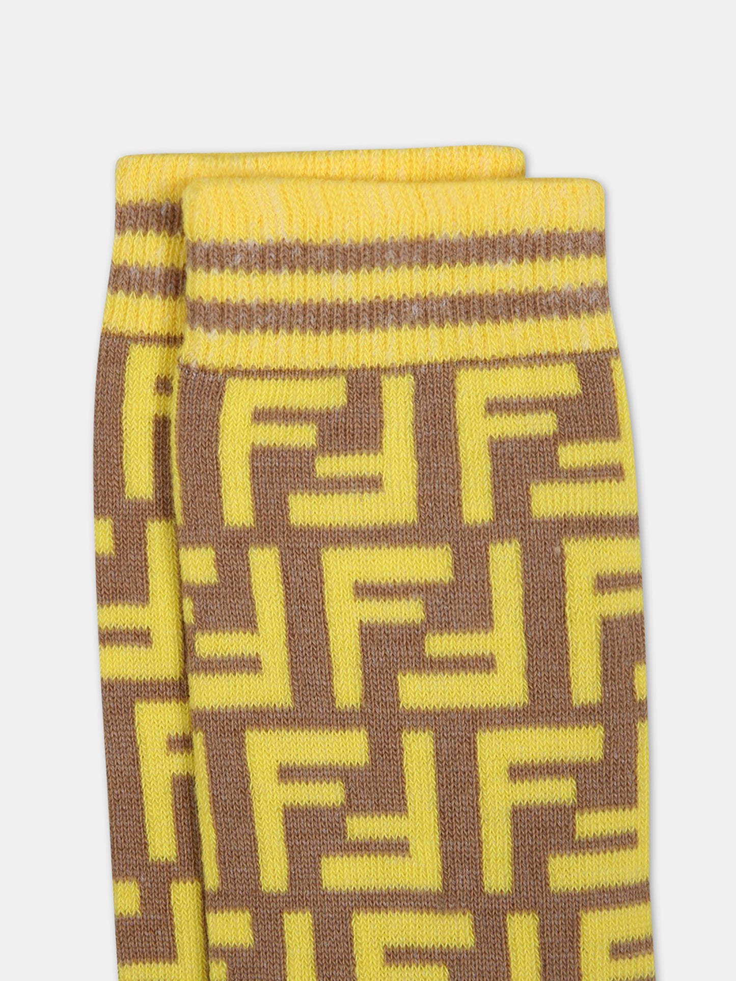 Calze marroni per bambini con FF gialle,Fendi Kids,JUN008 AMNV F0WF0