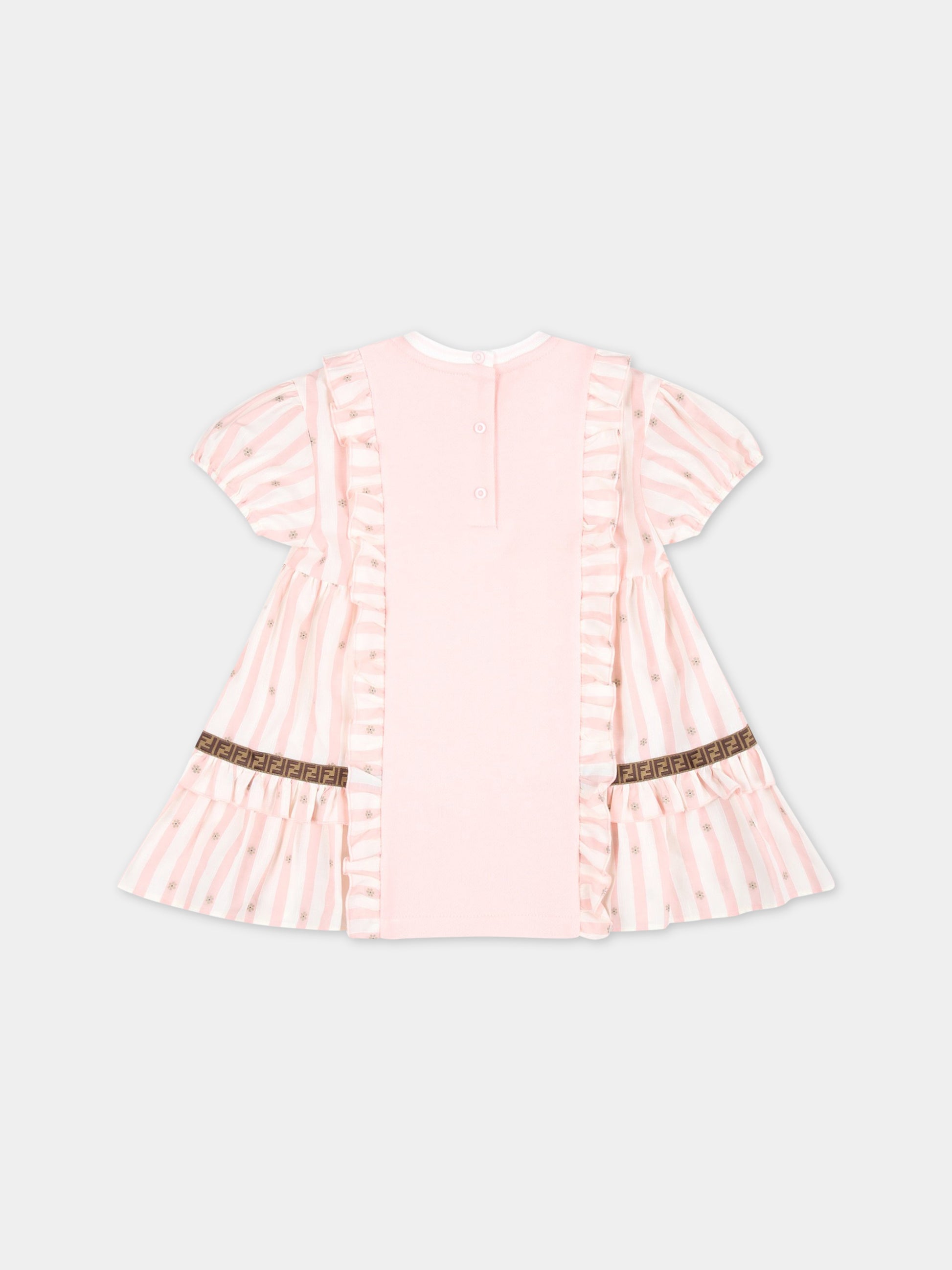 Vestito rosa per neonata con orso marrone e FF,Fendi Kids,BFB438 5V0 F16WG