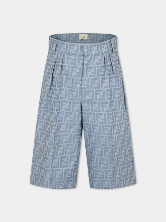 Bermuda azzurri per bambino con FF,Fendi Kids,JMF421 AMH9 F1JKV