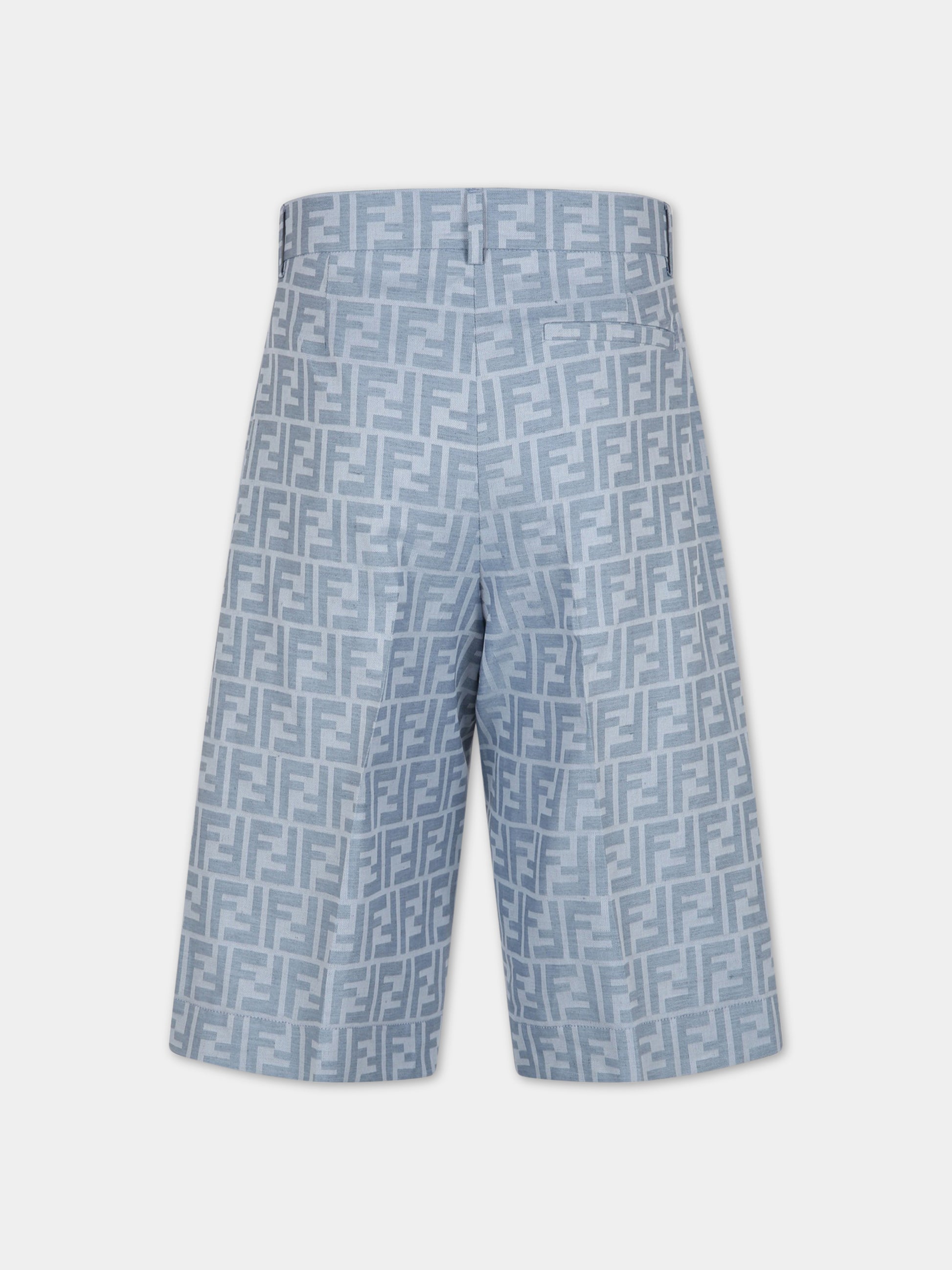 Bermuda azzurri per bambino con FF,Fendi Kids,JMF421 AMH9 F1JKV