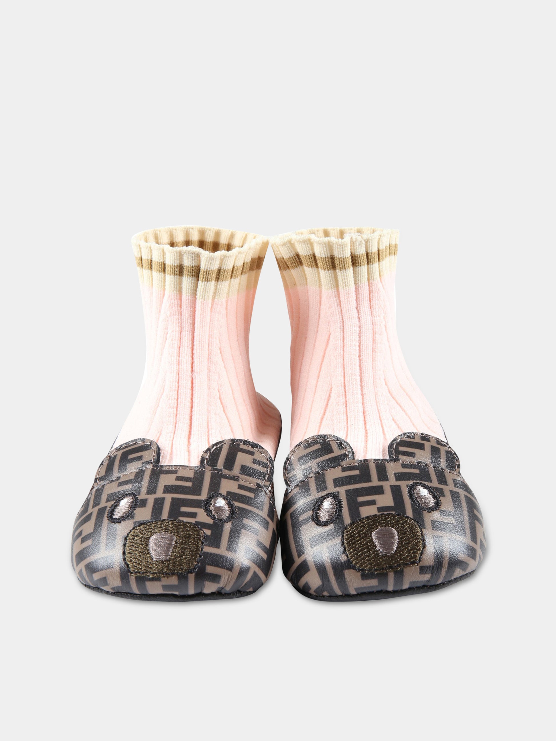 Ballerine multicolor a calzino per neonata con orso,Fendi Kids,BFR092 AGCE F1JH1