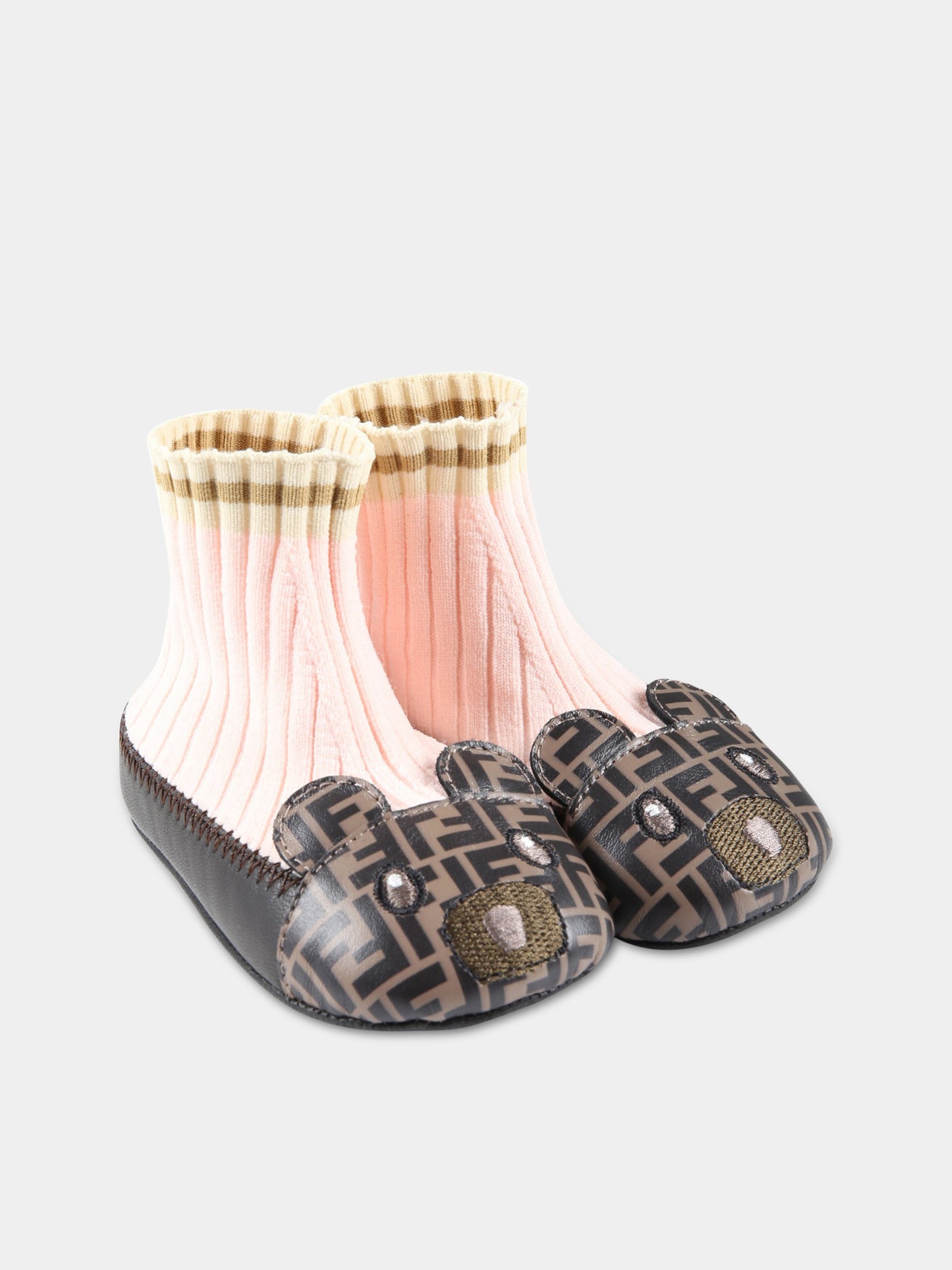 Ballerine multicolor a calzino per neonata con orso,Fendi Kids,BFR092 AGCE F1JH1