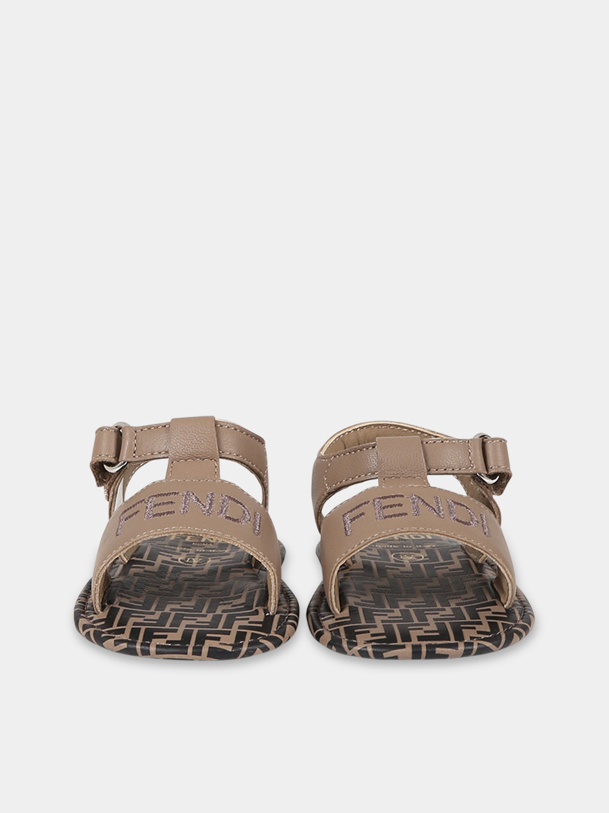 Sandali marroni per neonati con logo e doppie FF,Fendi Kids,BUR097 ALJL F1JH2
