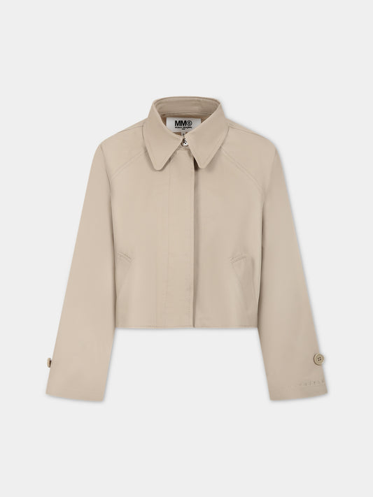 Giacca beige per bambina con logo ricamato,Mm6 Maison Margiela,M60283 MM036 M6703