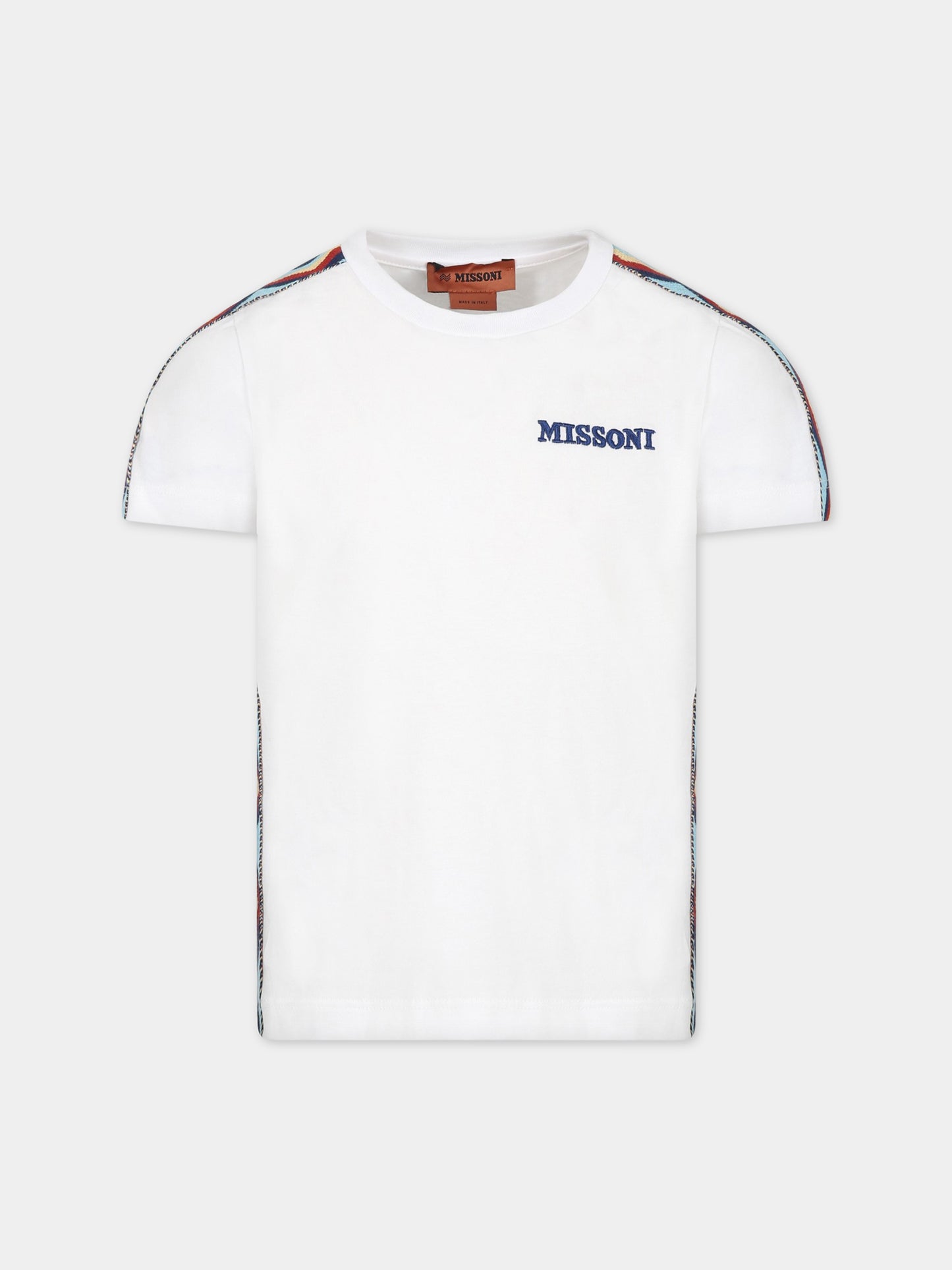T-shirt bianco per bambini con logo e iconico motivo chevron,Missoni,MS8P91 J0177 100MC