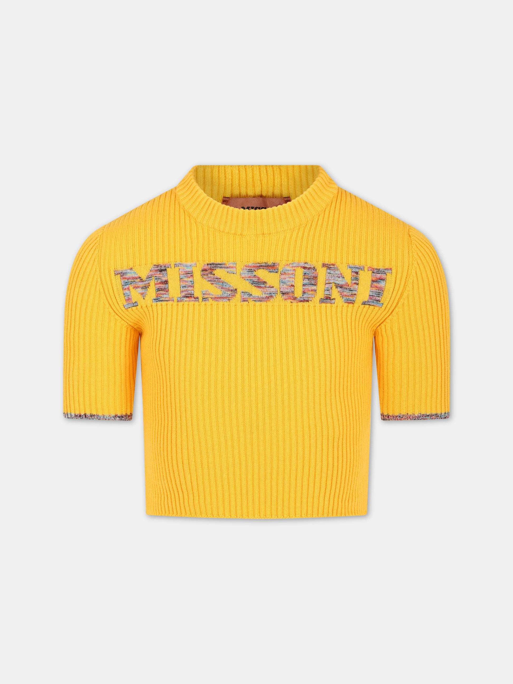 Maglione giallo per bambina con logo multicolor ricamato,Missoni,MS9A11 X0007 206
