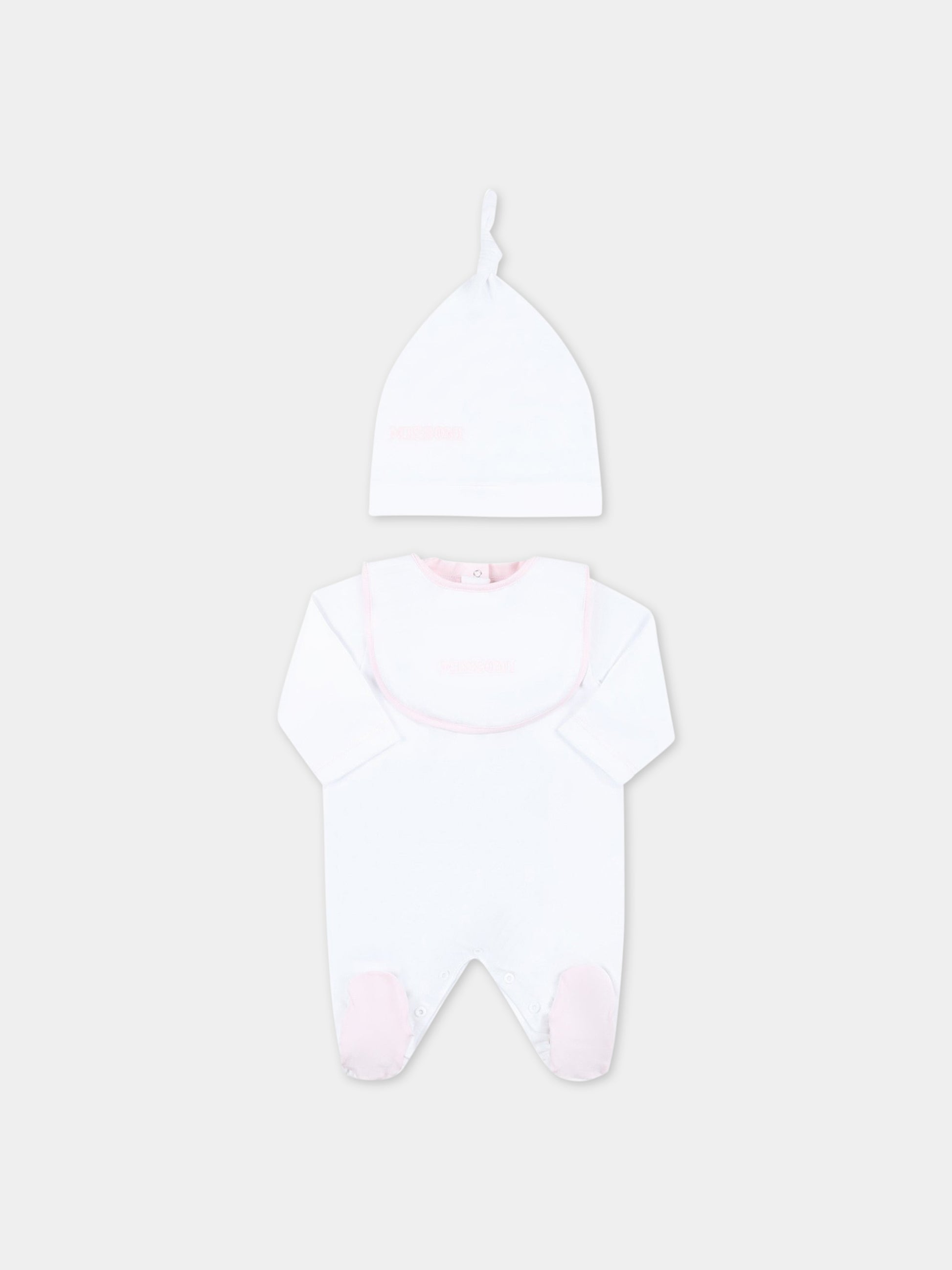 Set bianco per neonata con logo rosa,Missoni,MSB019 J0177 100RS