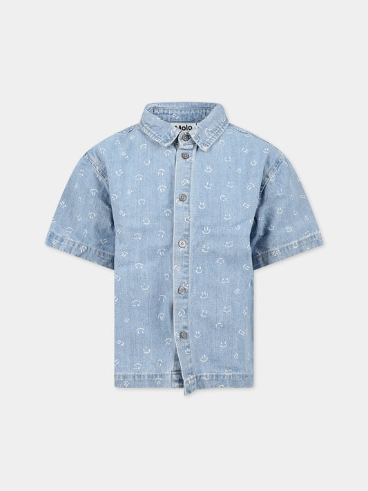 Camicia celeste per bambino con smile all-over,Molo,1S23C202 6723