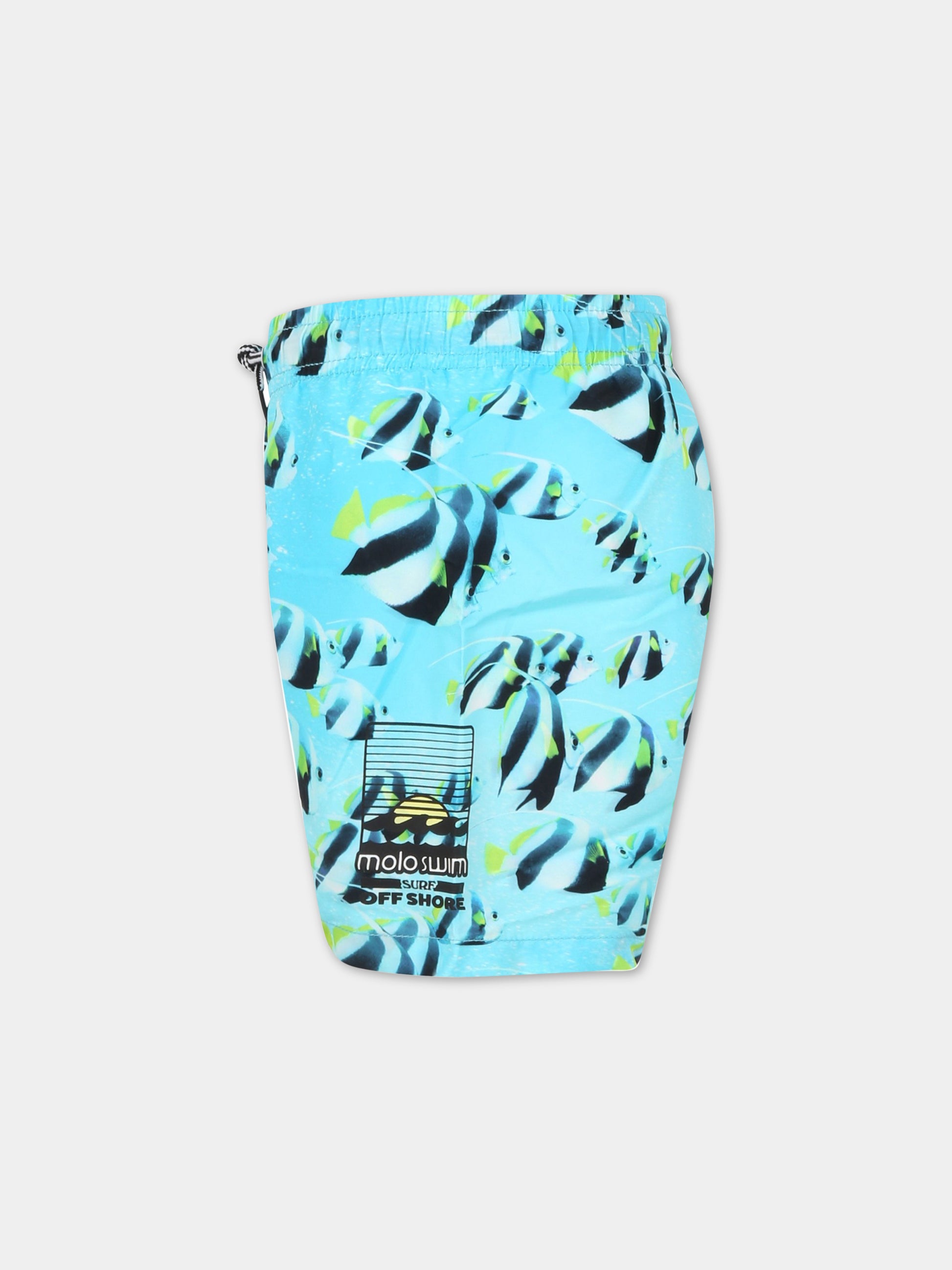 Boxer mare azzurro per bambino con pesci all-over e con logo,Molo,8S23P404 6693