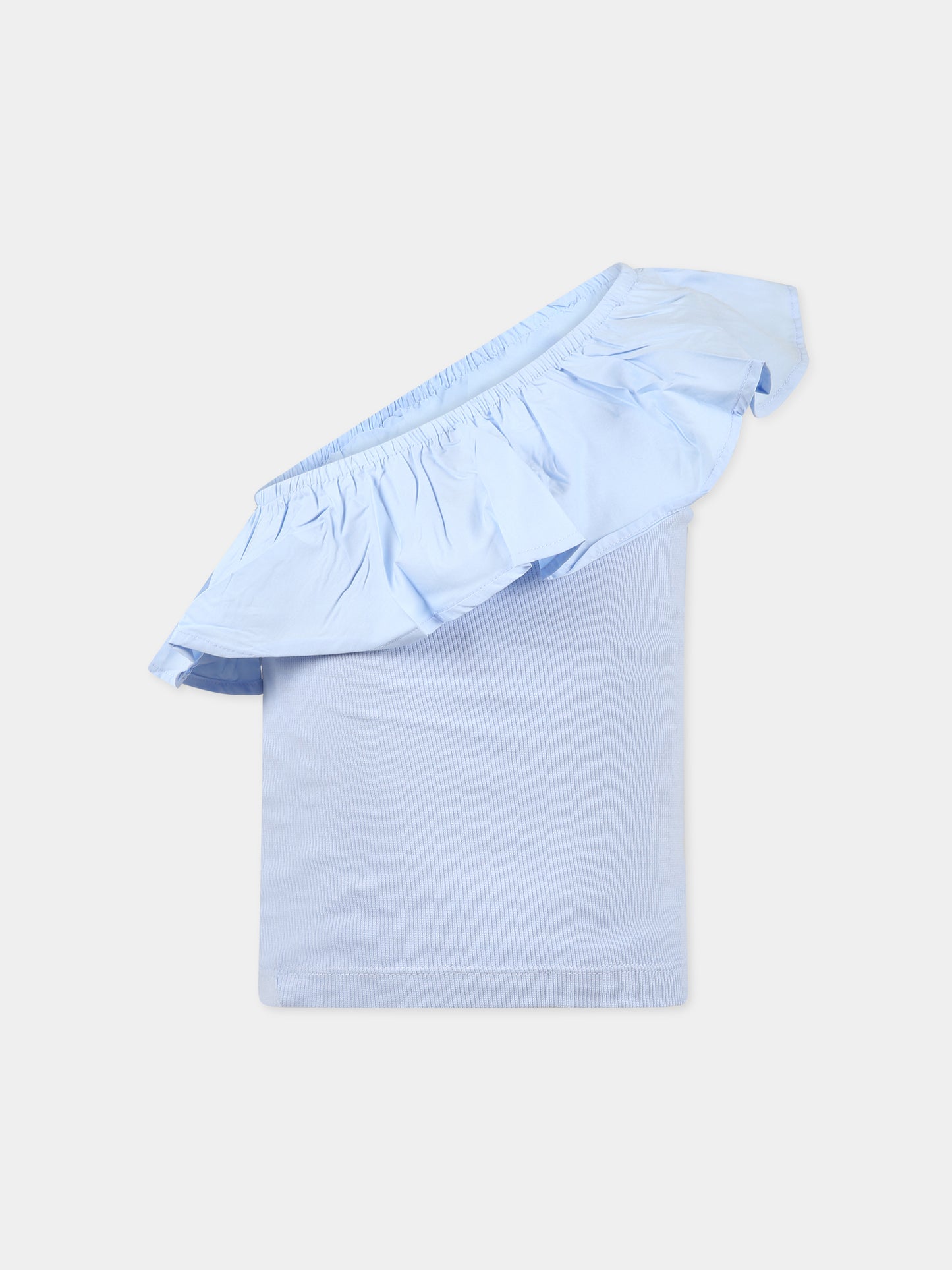 Top celeste per bambina con rouches e patch logato,Molo,2S23A108 8691