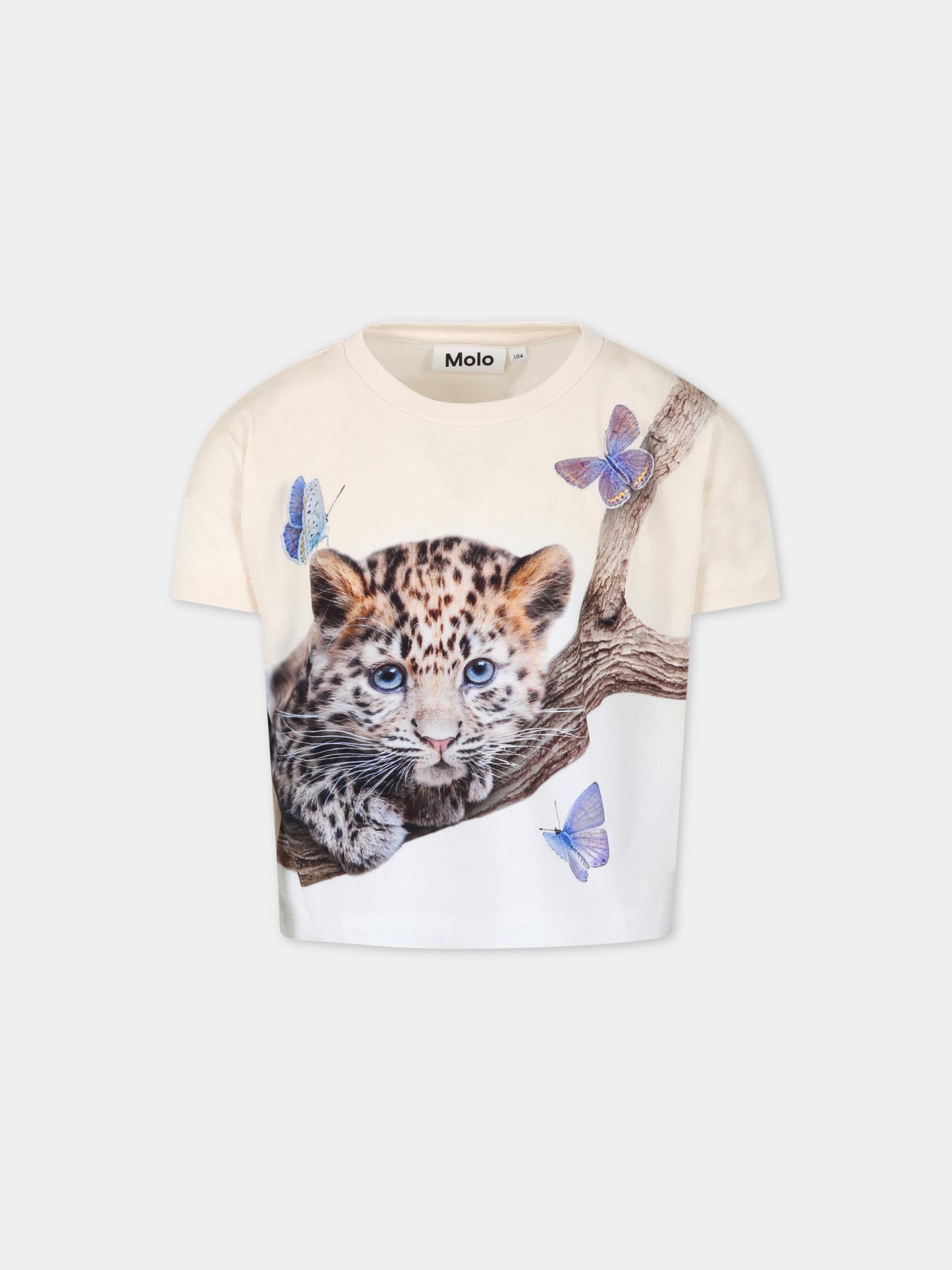T-shirt avorio per bambina con tigre e farfalle,Molo,2S23A215 7975