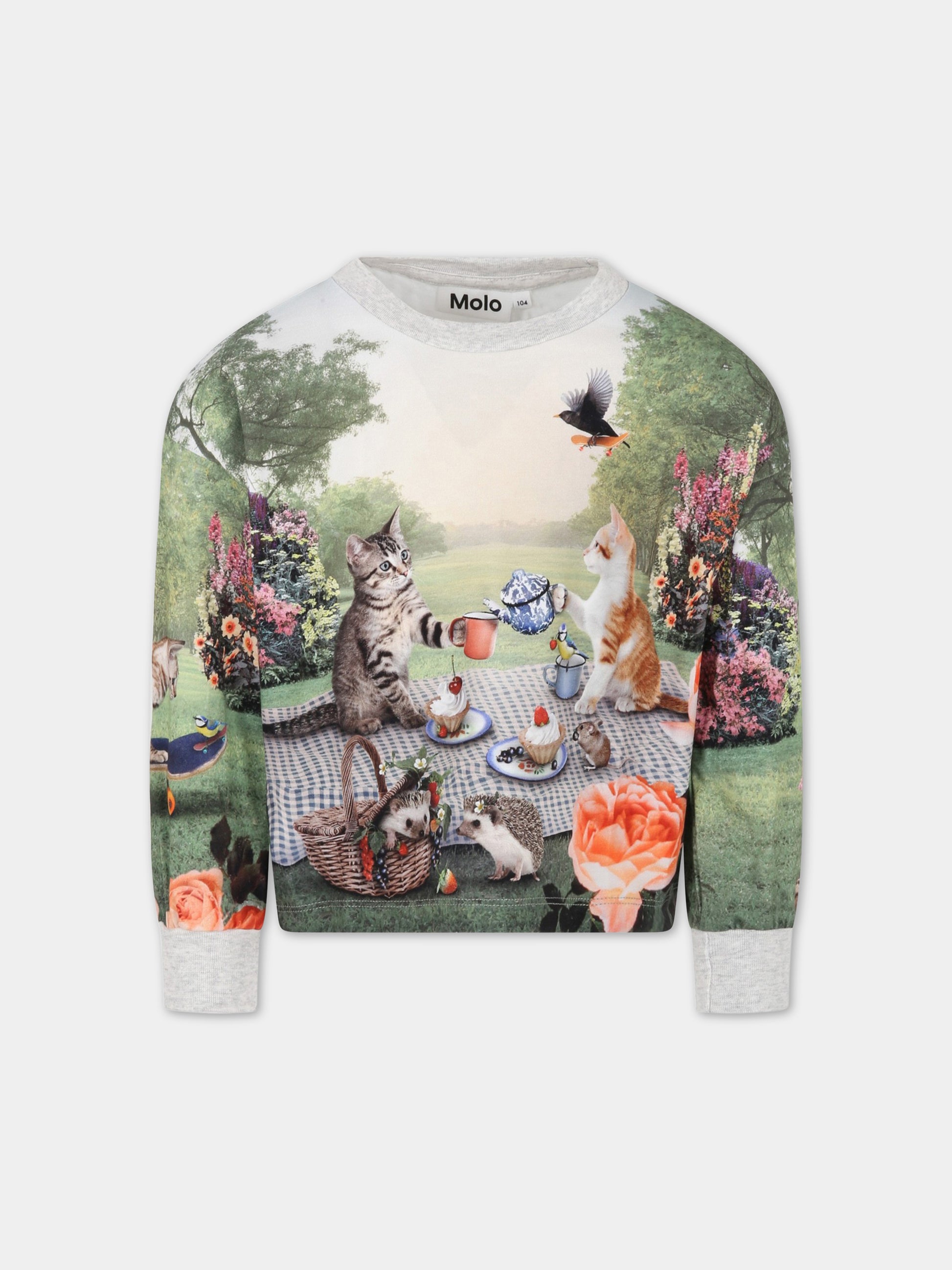 T-shirt multicolor per bambina con gatti e logo,Molo,2S23A403 3274