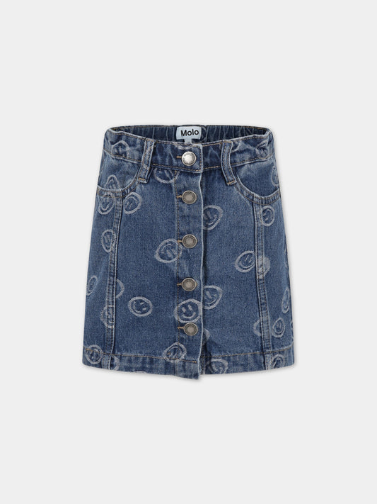 Gonna blu per bambina con smile e logo,Molo,2S23D120 6791