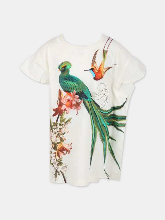 Vestito avorio per bambina con stampa Paradise Bird,Molo,2S23E103 7881