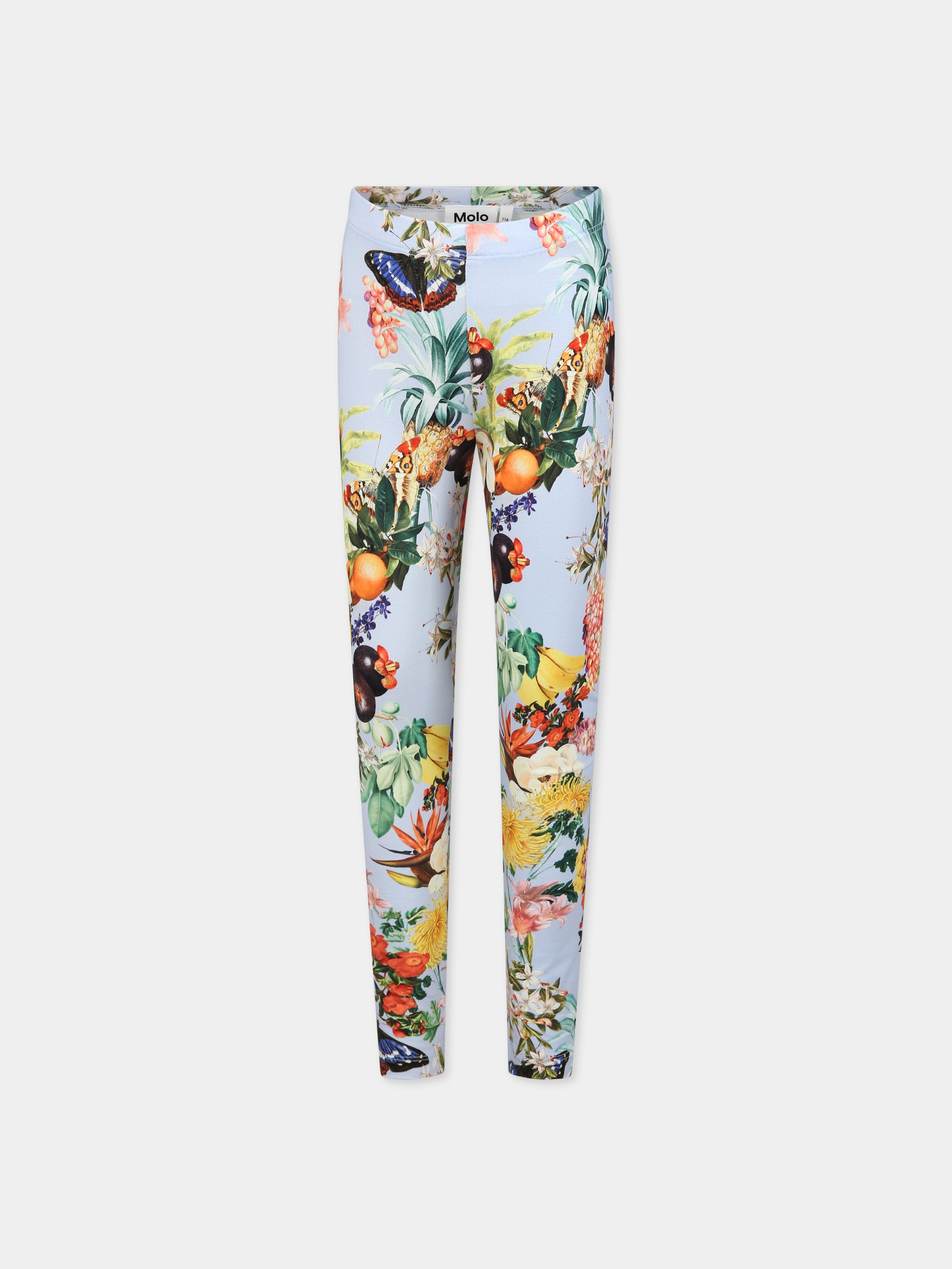 Legginggs multicolor per bambina con stampa frutta tropicale, fiori e farfalle,Molo,2S23F206 6743
