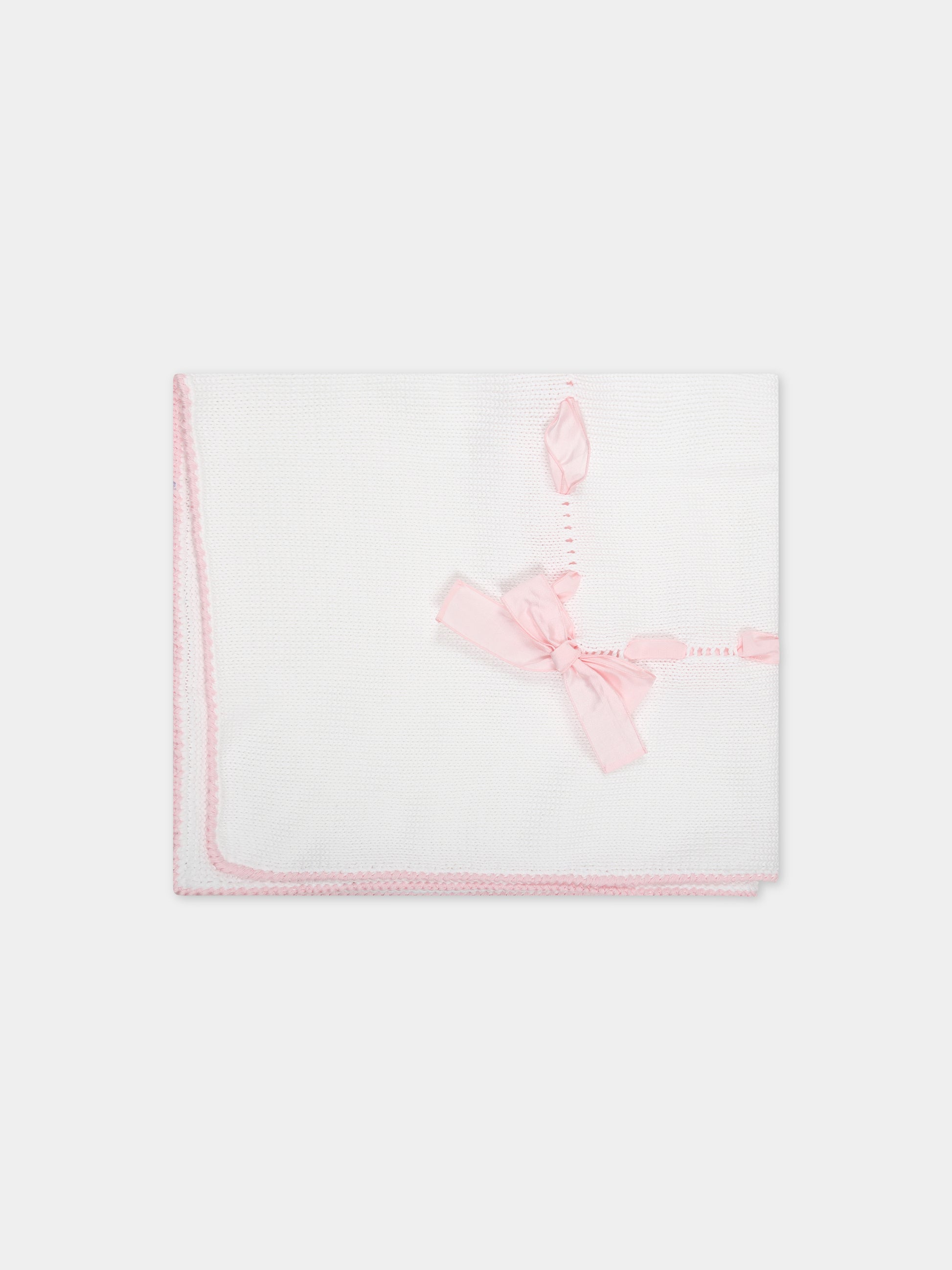 Coperta rosa per neonata con fiocco rosa,Little Bear,6000 BIANCO/ROSA