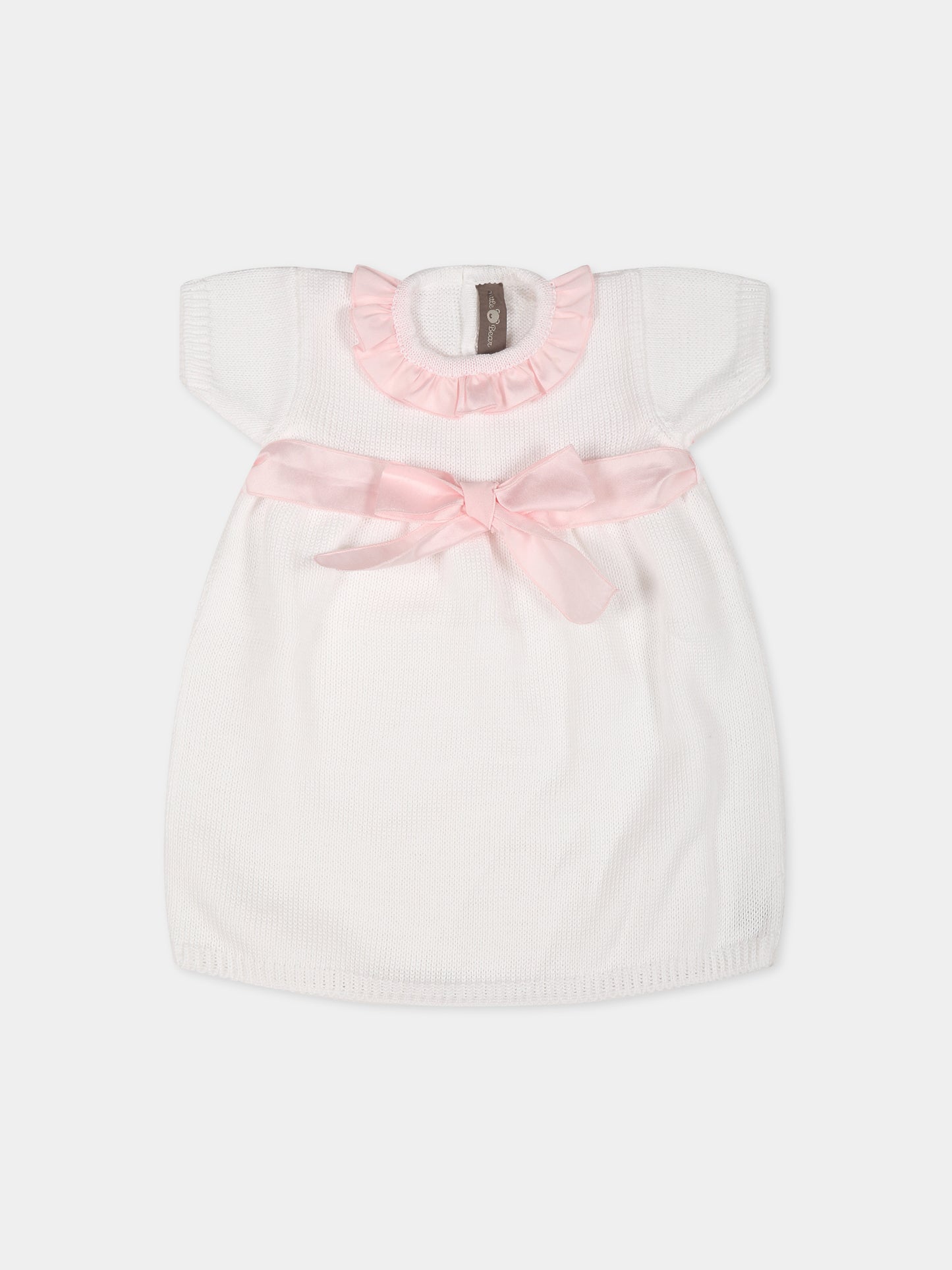 Vestito bianco per neonata con fiocco,Little Bear,6002 BIANCO/ROSA