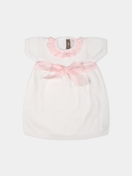 Vestito bianco per neonata con fiocco,Little Bear,6002 BIANCO/ROSA