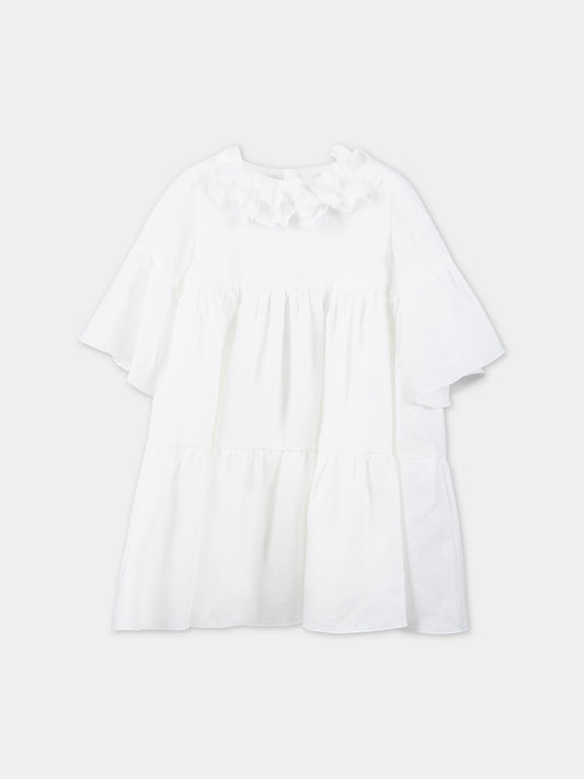 Vestito bianco per neonata con fiori applicati,Little Bear,6241 BIANCO