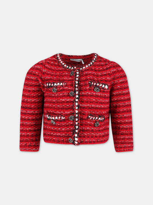 Cardigan rosso per bambina con bottoni argentati,Self-portrait,RS23 708J R 22458559