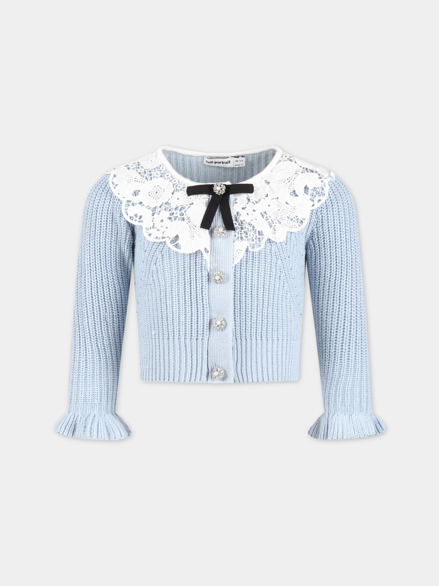 Cardigan celeste per bambina con fiocco nero,Self-portrait,RS23 710J BL 22458561