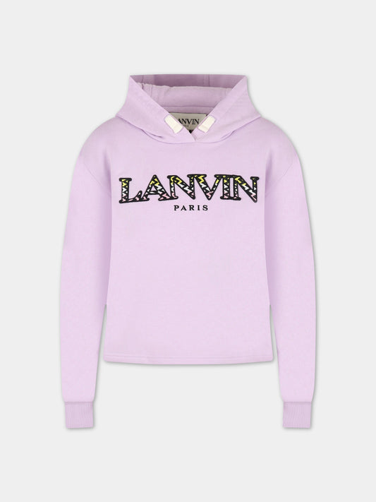 Felpa viola con cappuccio per bambina con logo,Lanvin Petite,N15090 933
