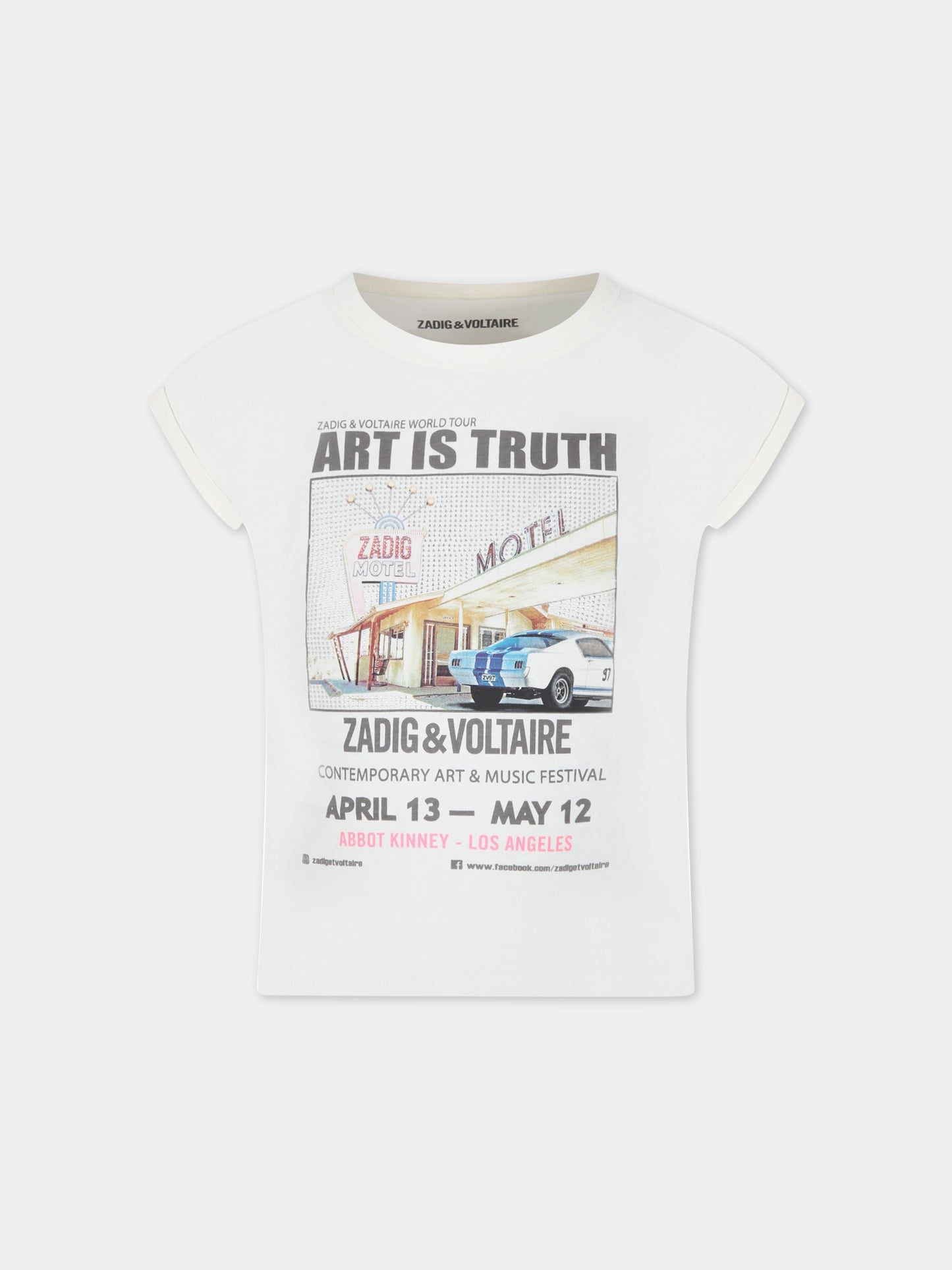 T-shirt avorio per bambina con logo e stampa,Zadig & Voltaire Kids,X15380 140