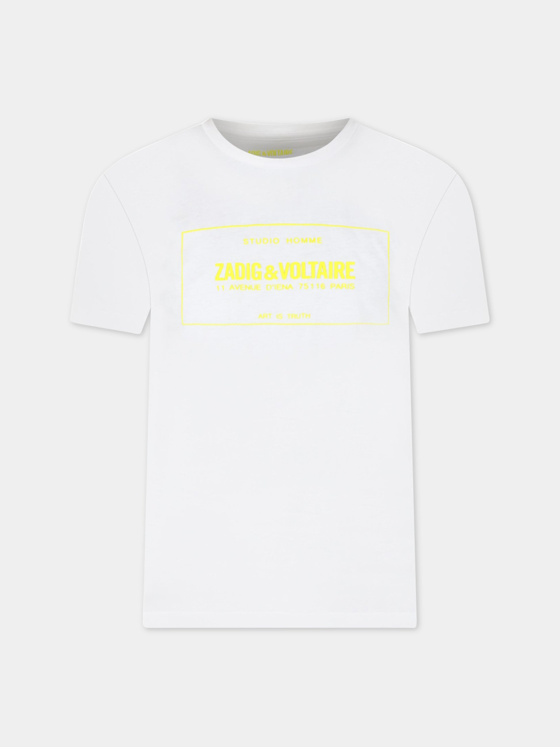 T-shirt bianca per bambini con logo giallo,Zadig & Voltaire Kids,X25355 N05