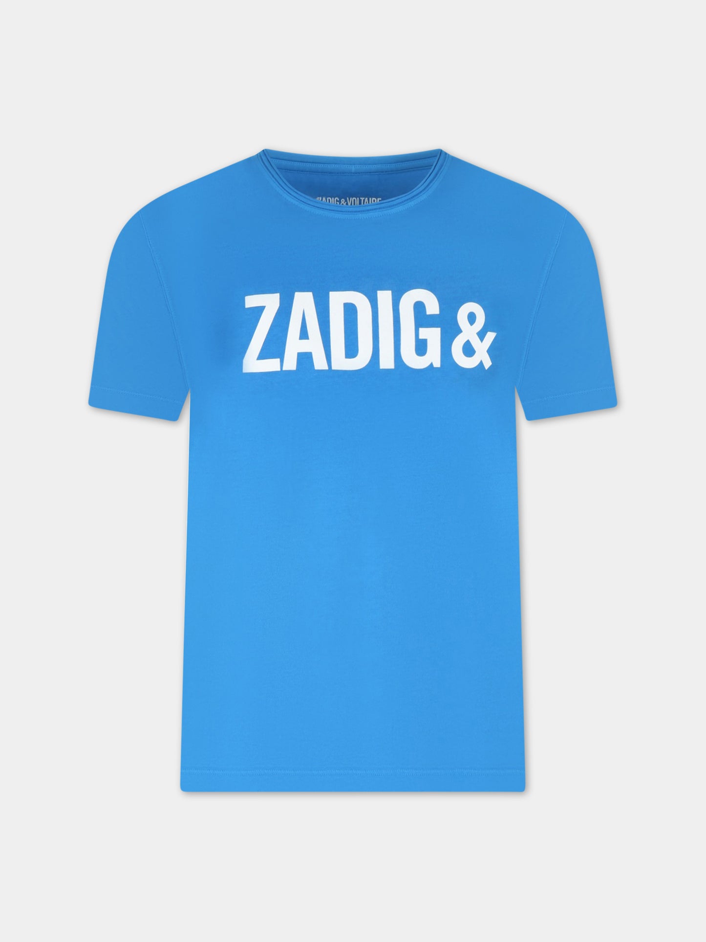 T-shirt azzurra per bambino con logo bianco,Zadig & Voltaire Kids,X25356 869