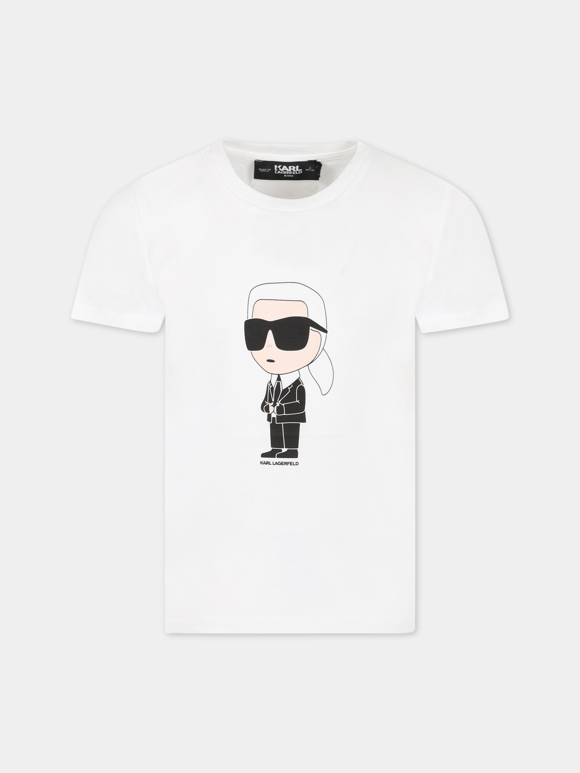 T-shirt bianca per bambina con stampa e logo,Karl Lagerfeld Kids,Z25391 10P