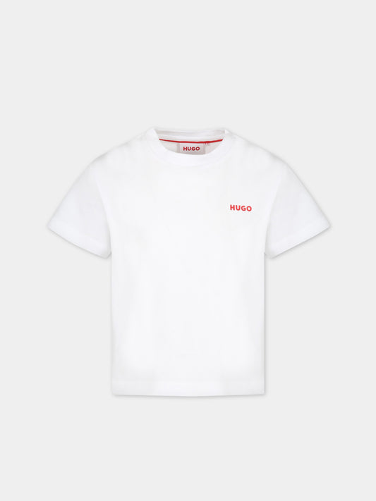 T-shirt bianca per bambino con logo rosso,Hugo,G25104 10P