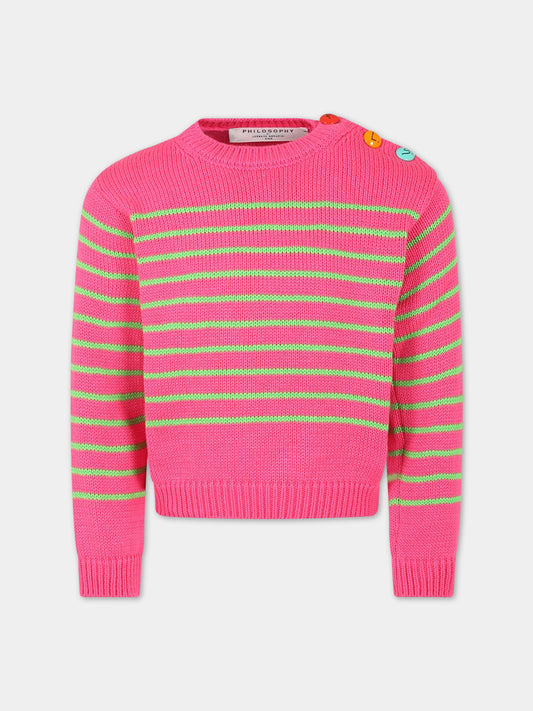Maglione fucsia per bambina a righe,Philosophy,PJMA79C FL209 C010
