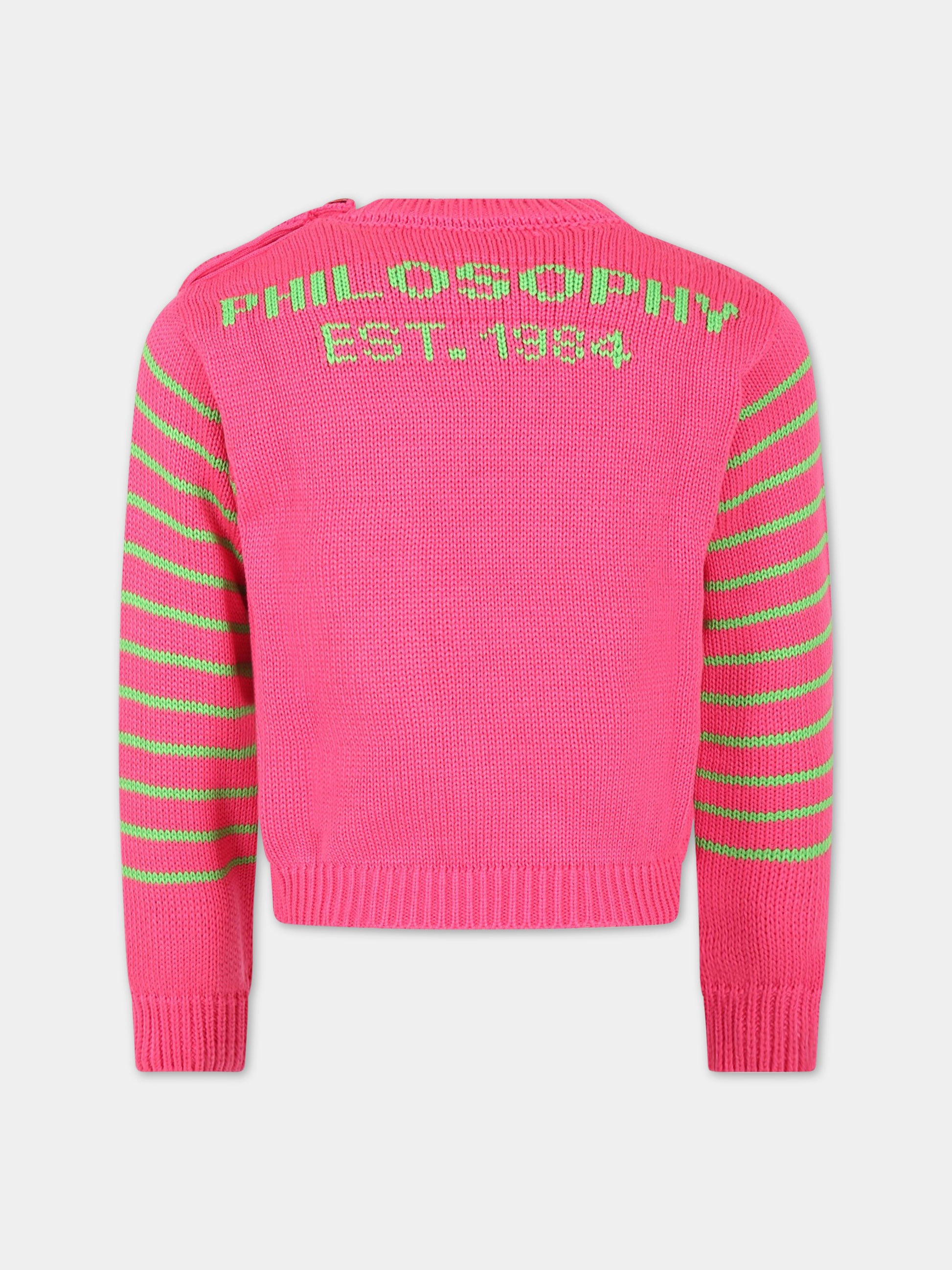 Maglione fucsia per bambina a righe,Philosophy,PJMA79C FL209 C010