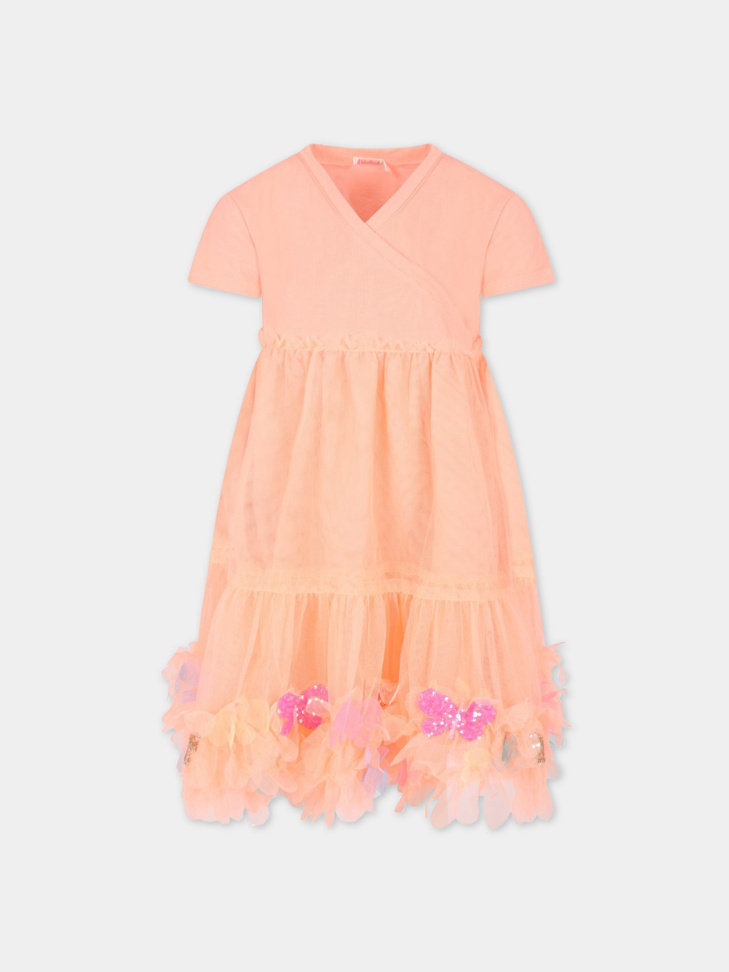 Vestito arancione per bambina con farfalle,Billieblush,U12814 439